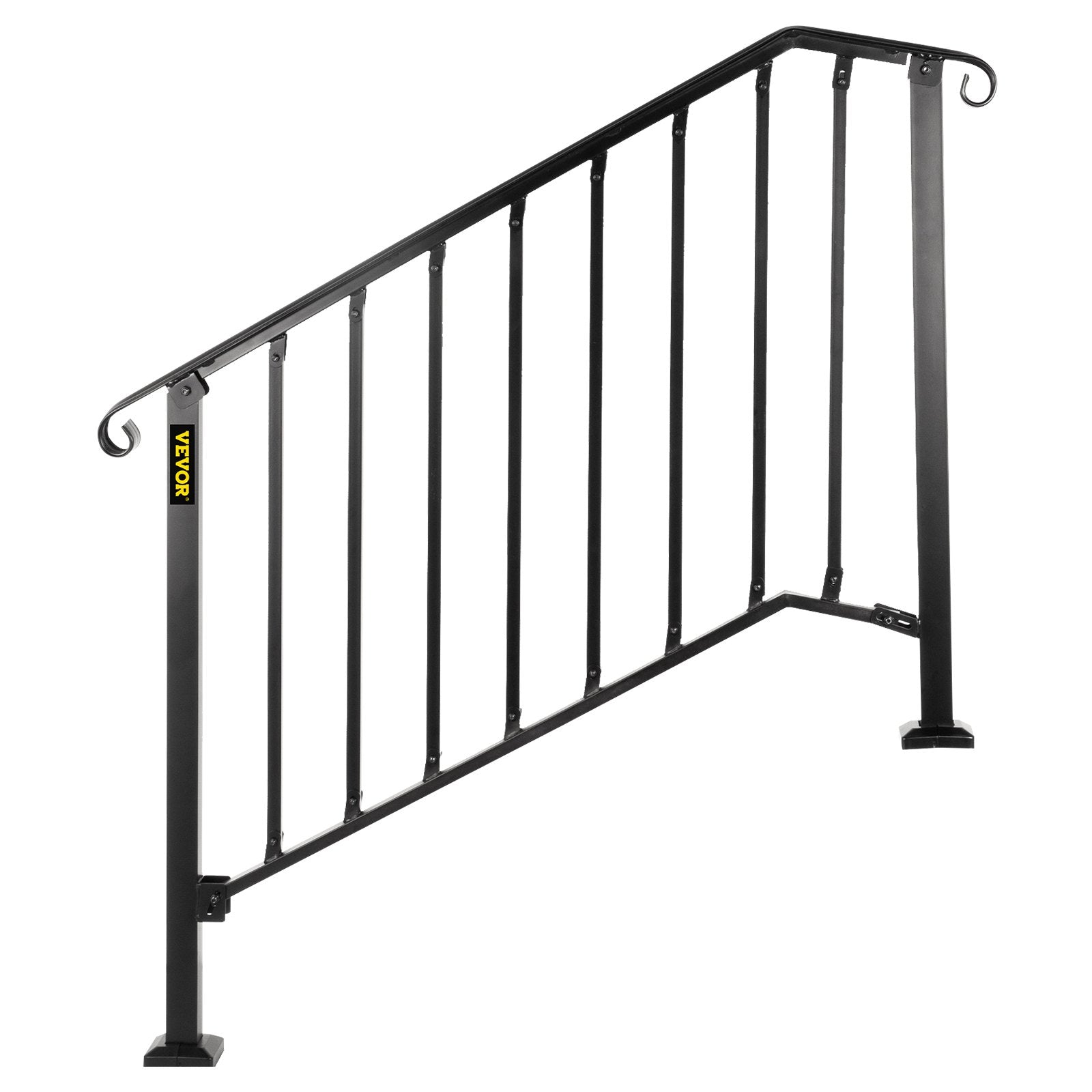 VEVOR Handrails for Outdoor Steps, Fit 3 or 4 Steps Outdoor Stair Railing, Picket#3 Wrought Iron Handrail, Flexible Porch Railing, Black Transitional Handrails for Concrete Steps or Wooden Stairs