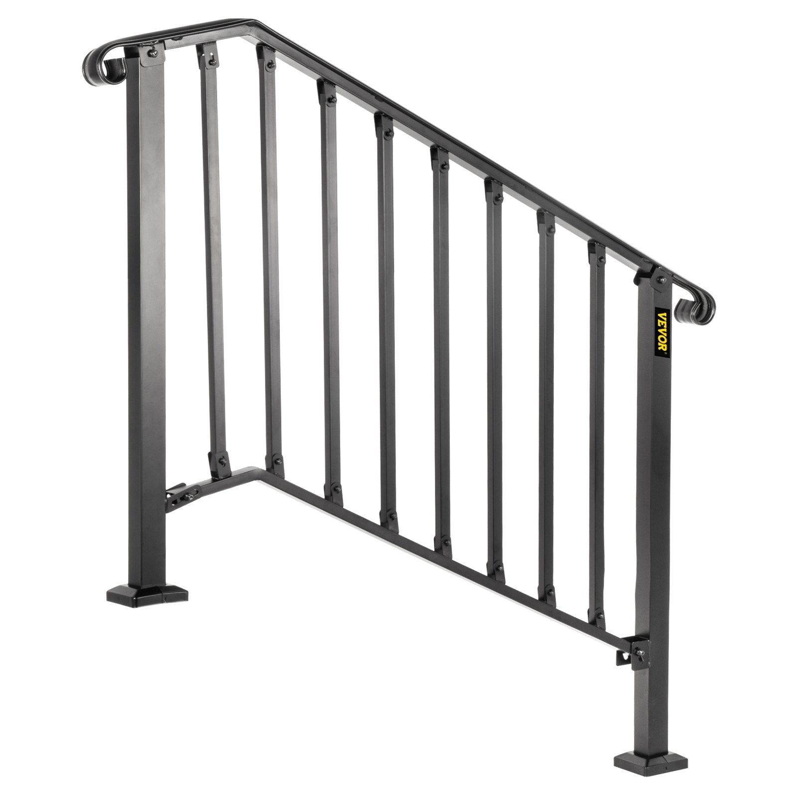 VEVOR Handrails for Outdoor Steps, Fit 3 or 4 Steps Outdoor Stair Railing, Picket#3 Wrought Iron Handrail, Flexible Porch Railing, Black Transitional Handrails for Concrete Steps or Wooden Stairs