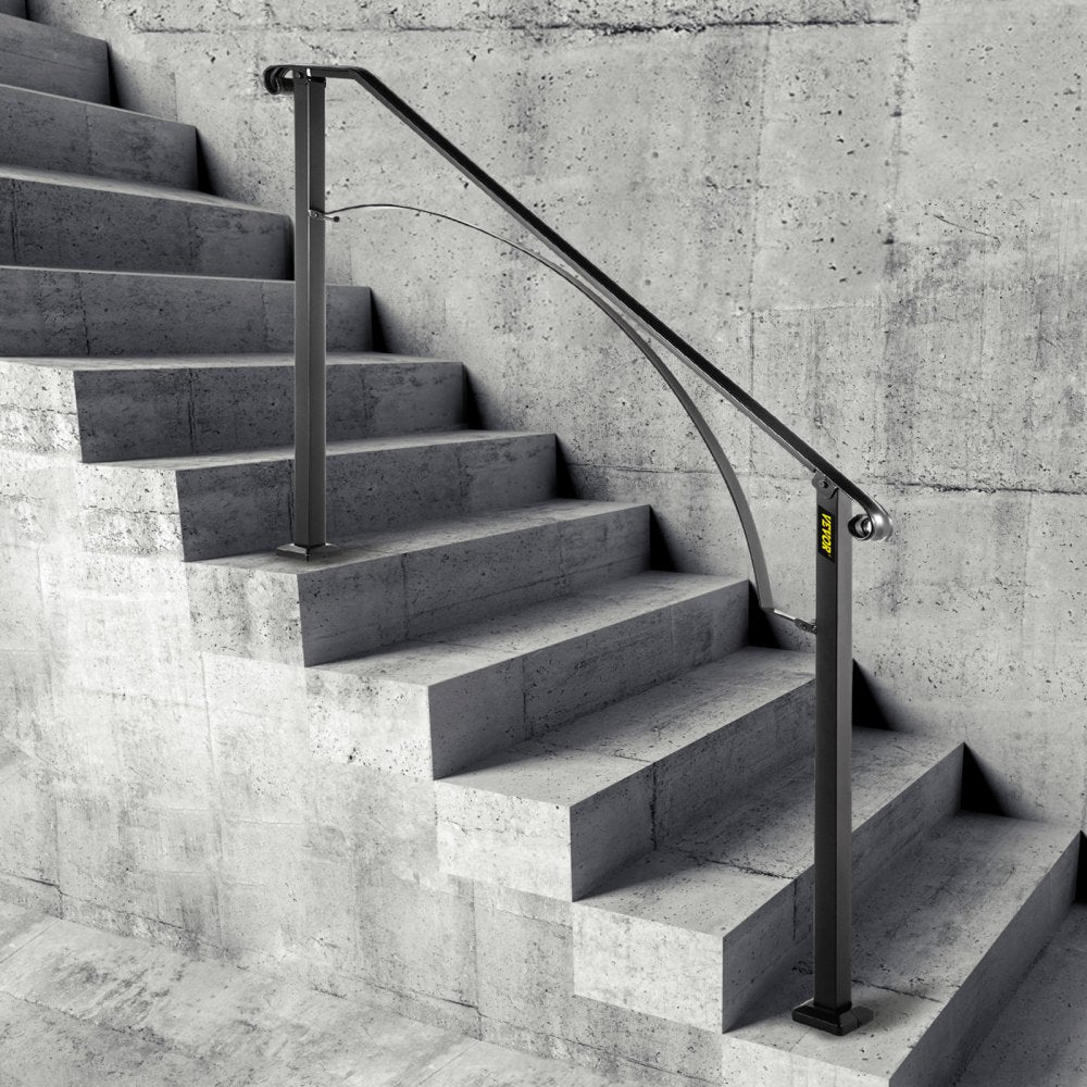 VEVOR Handrails for Outdoor Steps, Fit 4 or 5 Steps Outdoor Stair Railing, Arch#4 Wrought Iron Handrail, Flexible Porch Railing, Black Transitional Handrails for Concrete Steps or Wooden Stairs