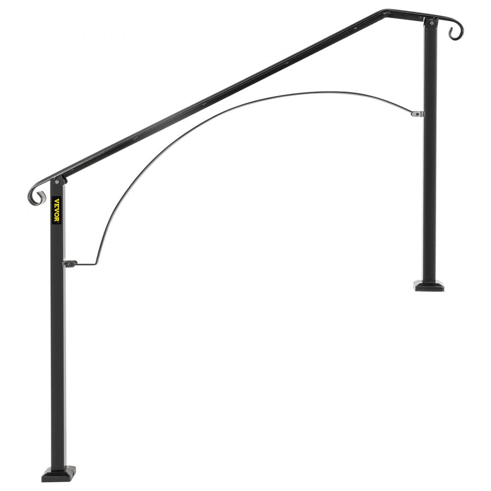 VEVOR Handrails for Outdoor Steps, Fit 4 or 5 Steps Outdoor Stair Railing, Arch#4 Wrought Iron Handrail, Flexible Porch Railing, Black Transitional Handrails for Concrete Steps or Wooden Stairs