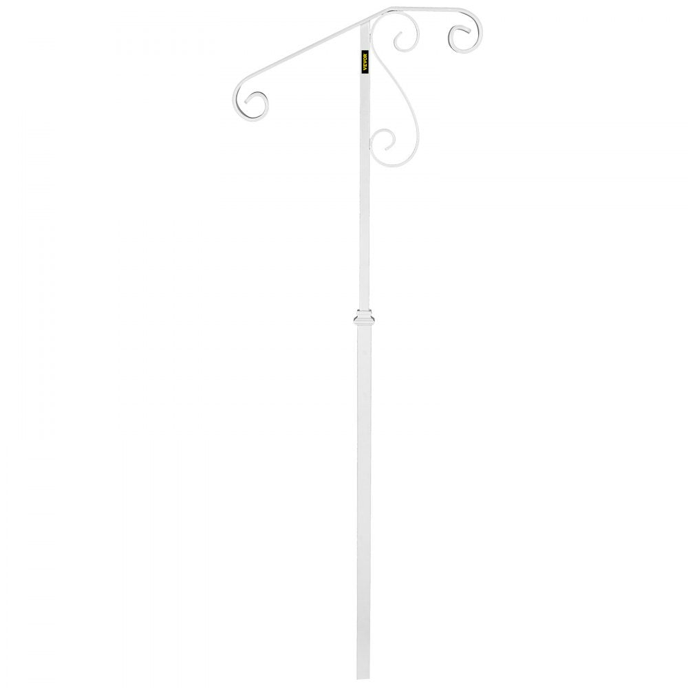 VEVOR Handrails for Outdoor Steps, Fit 1 or 2 Steps Outdoor Stair Railing, Single Post Wrought Iron Handrail Flower Design, White Porch Railings for Concrete Steps or Wooden Stairs Without Base