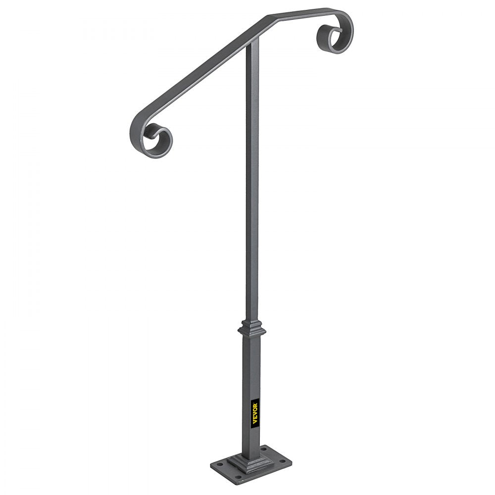 VEVOR Handrails for Outdoor Steps, Fit 1 or 2 Steps Outdoor Stair Railing, Single Post Wrought Iron Handrail, Gray Transitional Porch Railings for Concrete Steps or Wooden Stairs with Base