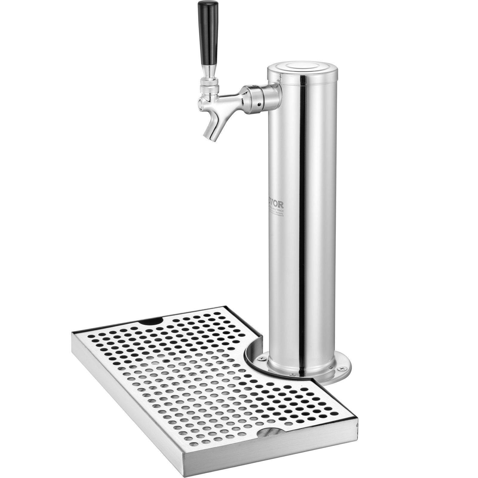 VEVOR Kegerator Tower Kit, Single Tap Beer Conversion Kit, Stainless Steel Keg Beer Tower Dispenser with Dual Gauge CGA320 Regulator & D-System Keg Coupler, Beer Drip Tray for Party Home