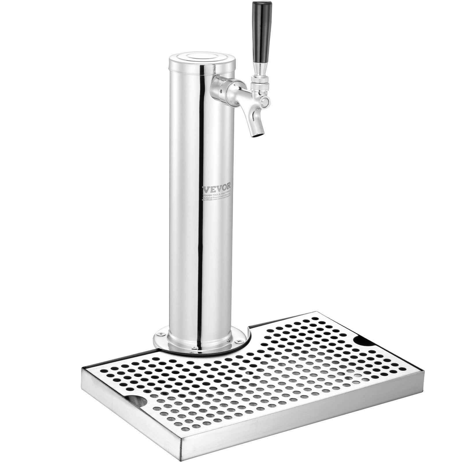 VEVOR Kegerator Tower Kit, Single Tap Beer Conversion Kit, Stainless Steel Keg Beer Tower Dispenser with Dual Gauge CGA320 Regulator & D-System Keg Coupler, Beer Drip Tray for Party Home