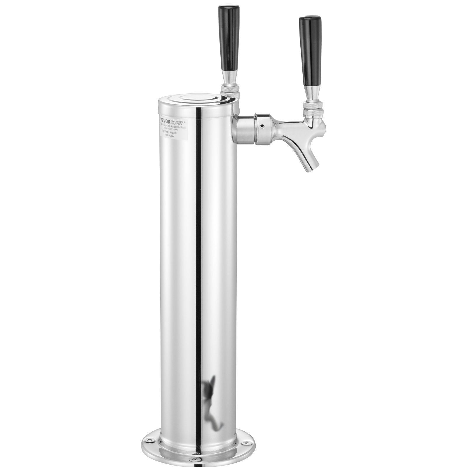 VEVOR Kegerator Tower Kit, Dual Taps Beer Conversion Kit, Stainless Steel Keg Beer Tower Dispenser with Dual Gauge CGA320 Regulator & D-System Keg Coupler, Self-Closing Spring for Party Bar Home