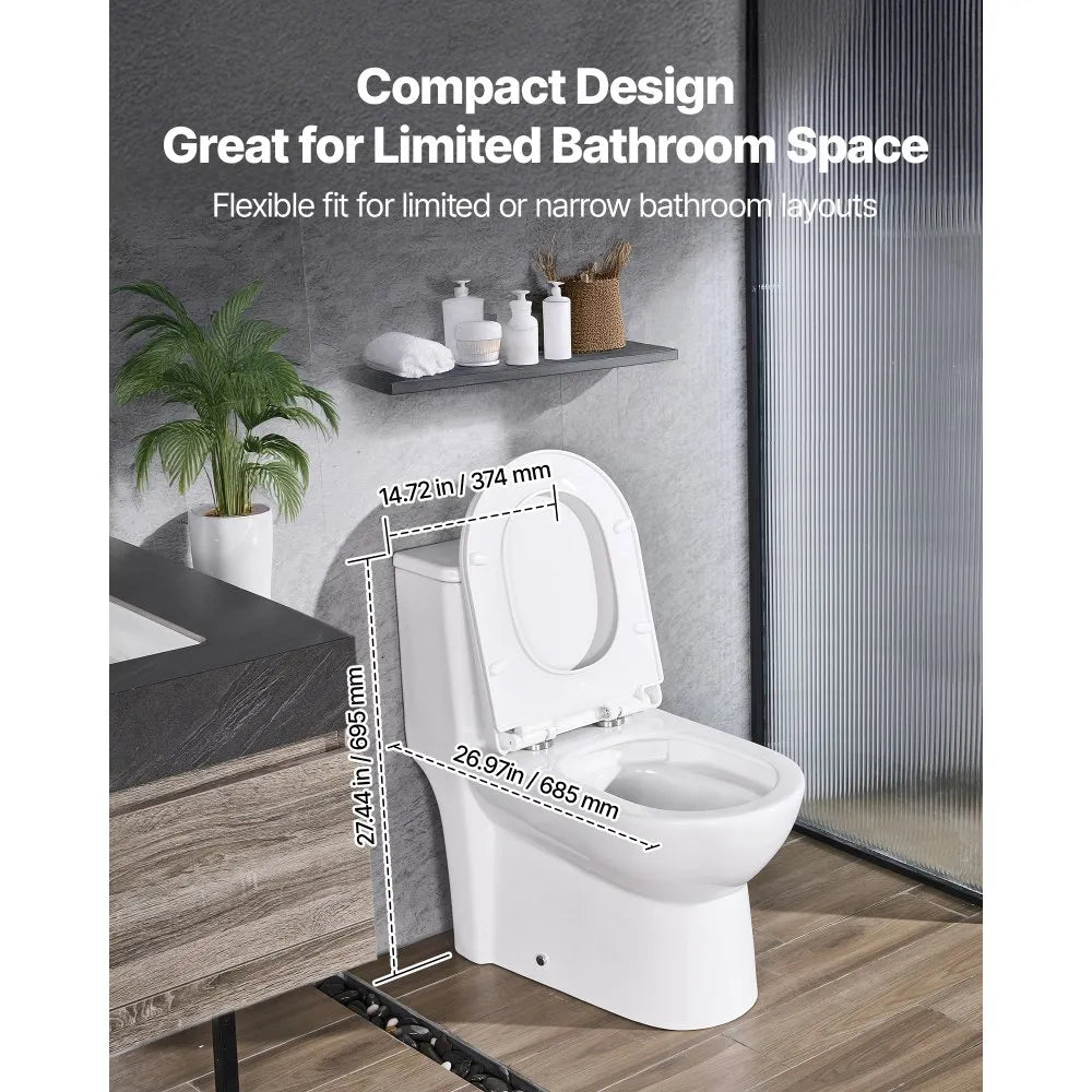 One-Piece Elongated Toilet with Dual Flush 1.1/1.6 GPF, 12" Rough-In & Soft-Close Seat – Black & White