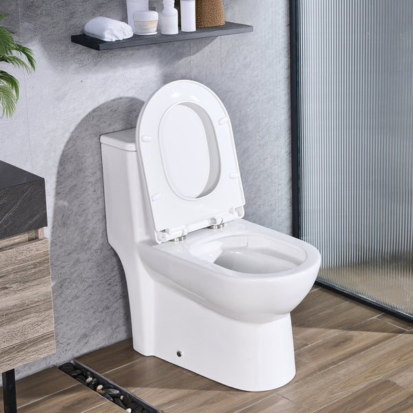 One-Piece Elongated Toilet with Dual Flush 1.1/1.6 GPF, 12" Rough-In & Soft-Close Seat – Black & White