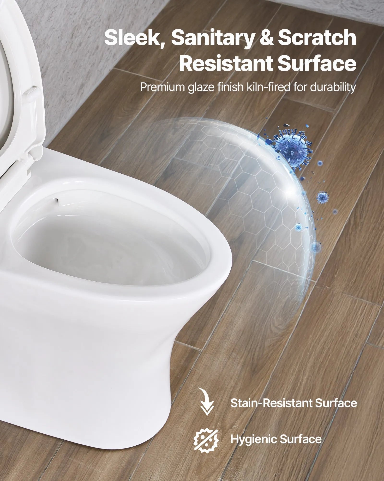 VEVOR One-Piece Toilet, Elongated Toilet Vortex Dual-Flush 1.0/1.28 GPF, Toilets for Bathroom with Comfortable Chair Seat, Standard Height, Easy-Clean Skirted Design, 12 inch Rough-In, White + Black