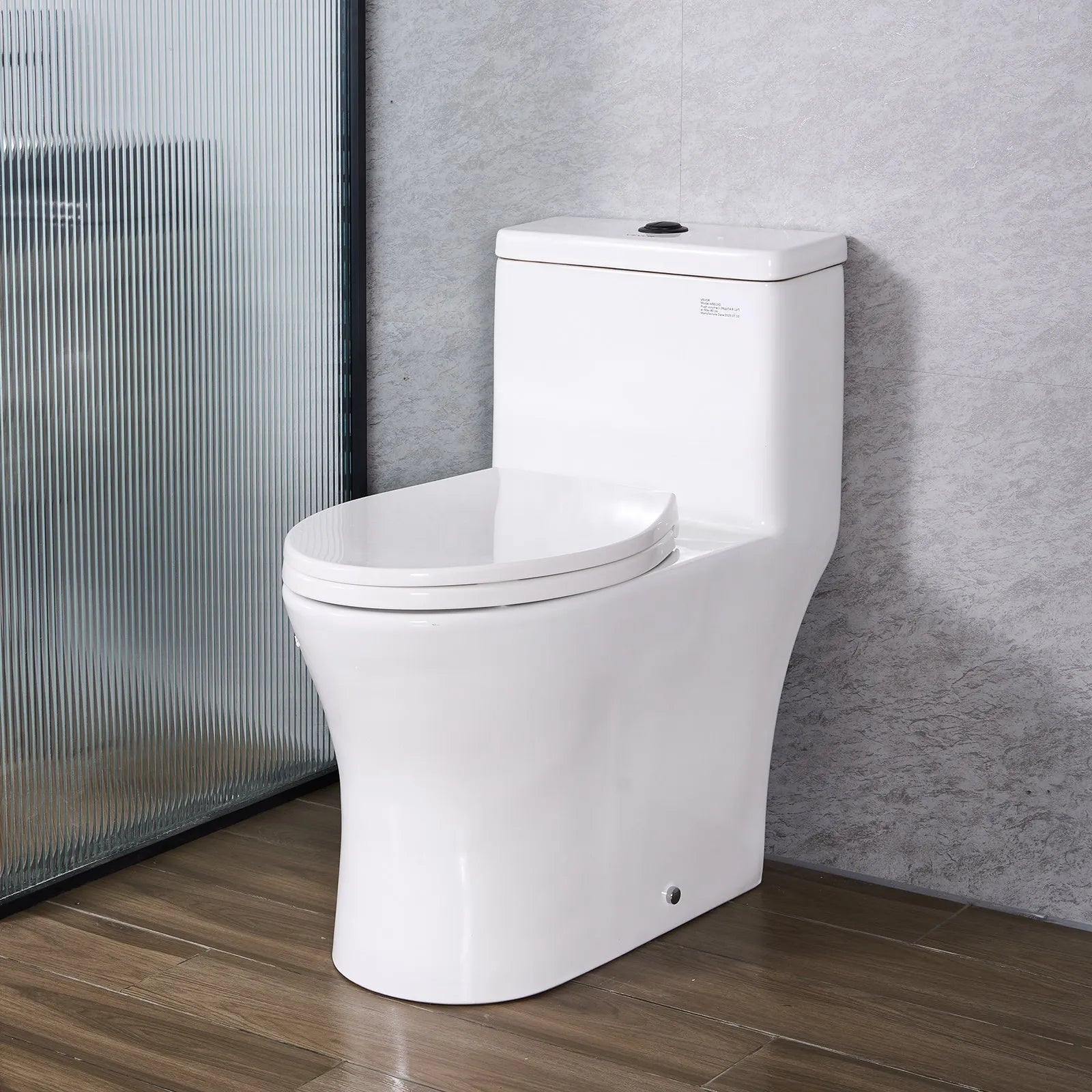 VEVOR One-Piece Toilet, Elongated Toilet Vortex Dual-Flush 1.0/1.28 GPF, Toilets for Bathroom with Comfortable Chair Seat, Standard Height, Easy-Clean Skirted Design, 12 inch Rough-In, White + Black