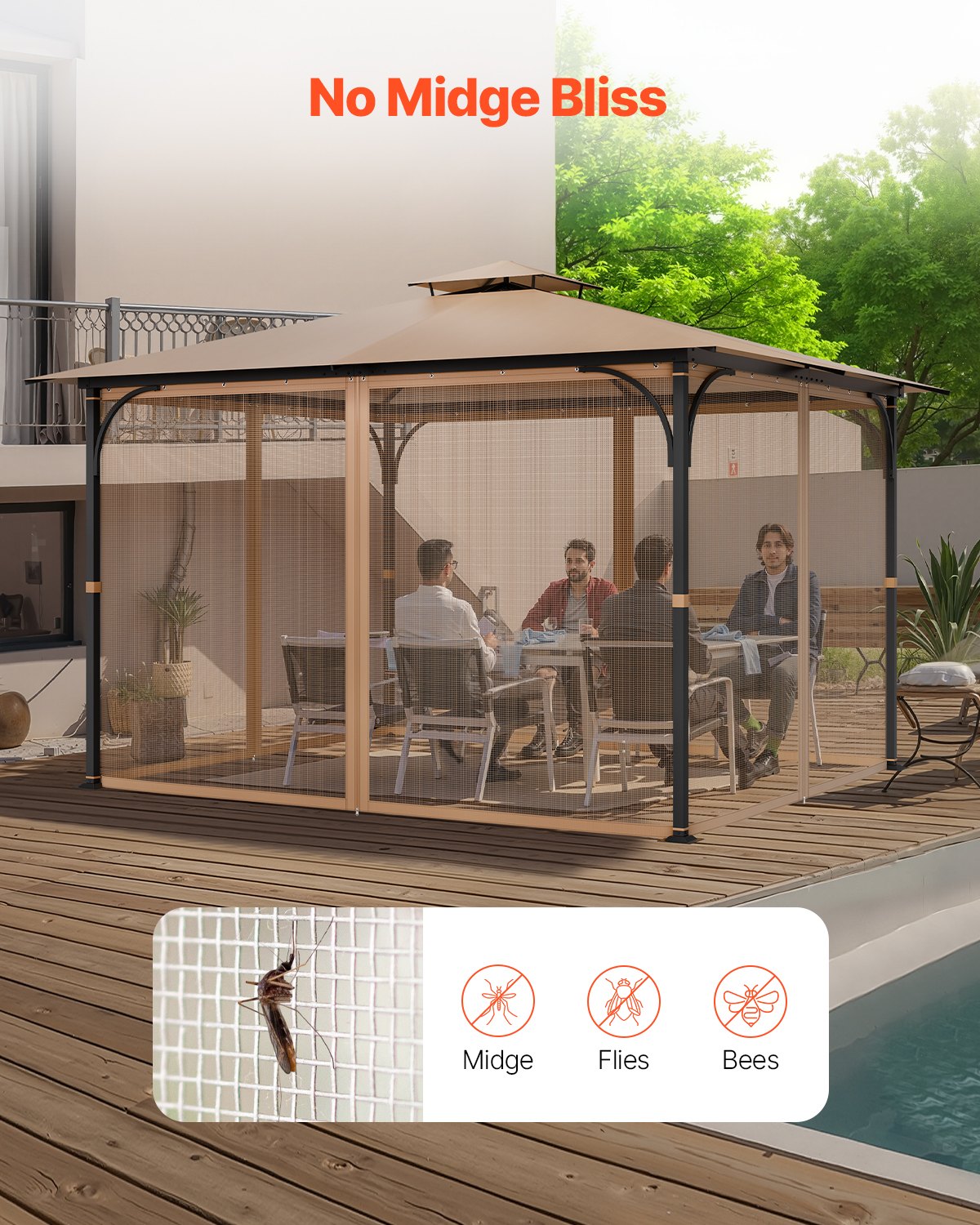 VEVOR Replacement Mesh Gazebo Netting Screen for 10x12x7.3 ft Patio, Net Only