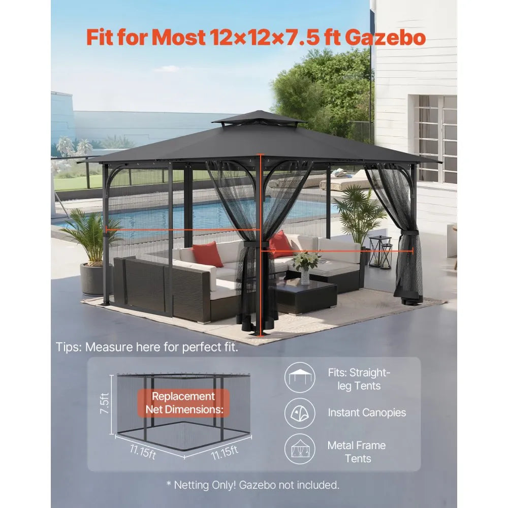 VEVOR Replacement Mesh Gazebo Netting Screen for 12x12x7.5 ft Patio, Net Only
