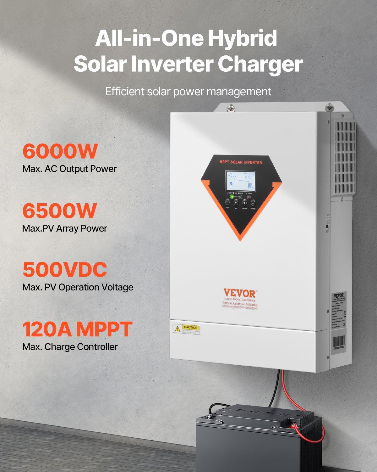 VEVOR Hybrid Solar Inverter Charger 6000W 220/230V Built-in 120A MPPT Controller