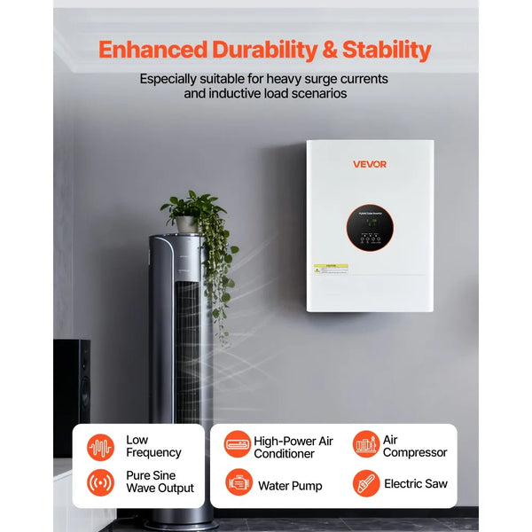 6400W 48V Hybrid Solar Inverter, 120V/240V Split Phase with 120A MPPT Charge Controller, Pure Sine Wave Inverter Charger