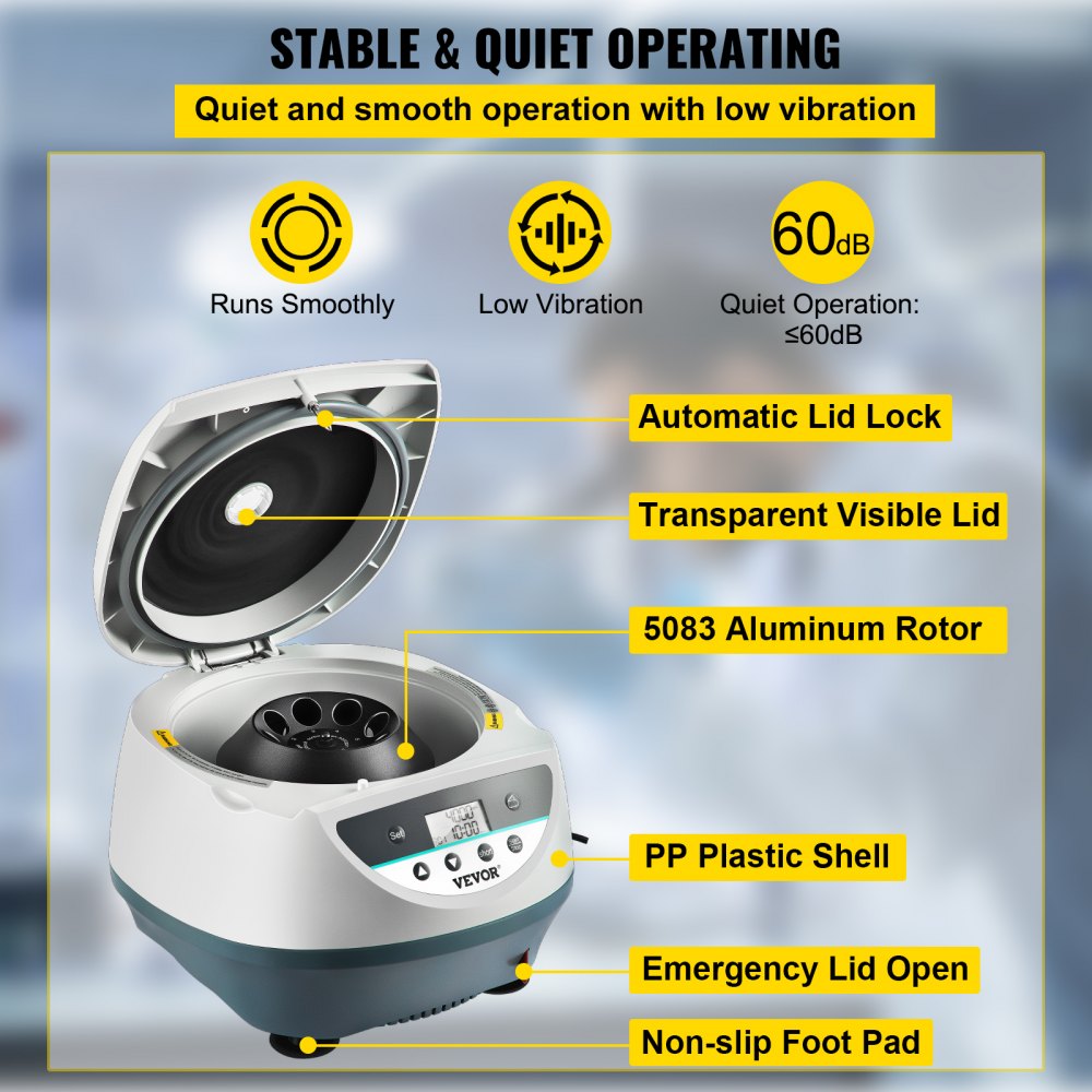 VEVOR Lab Benchtop Centrifuge, 8 x 15mL 500-5000 RPM LCD Centrifuge 10s-99min Desktop Centrifuge Machine Low Noise Mini Centrifuge Machine for Lab Hospital College, 3074xg RCF Max