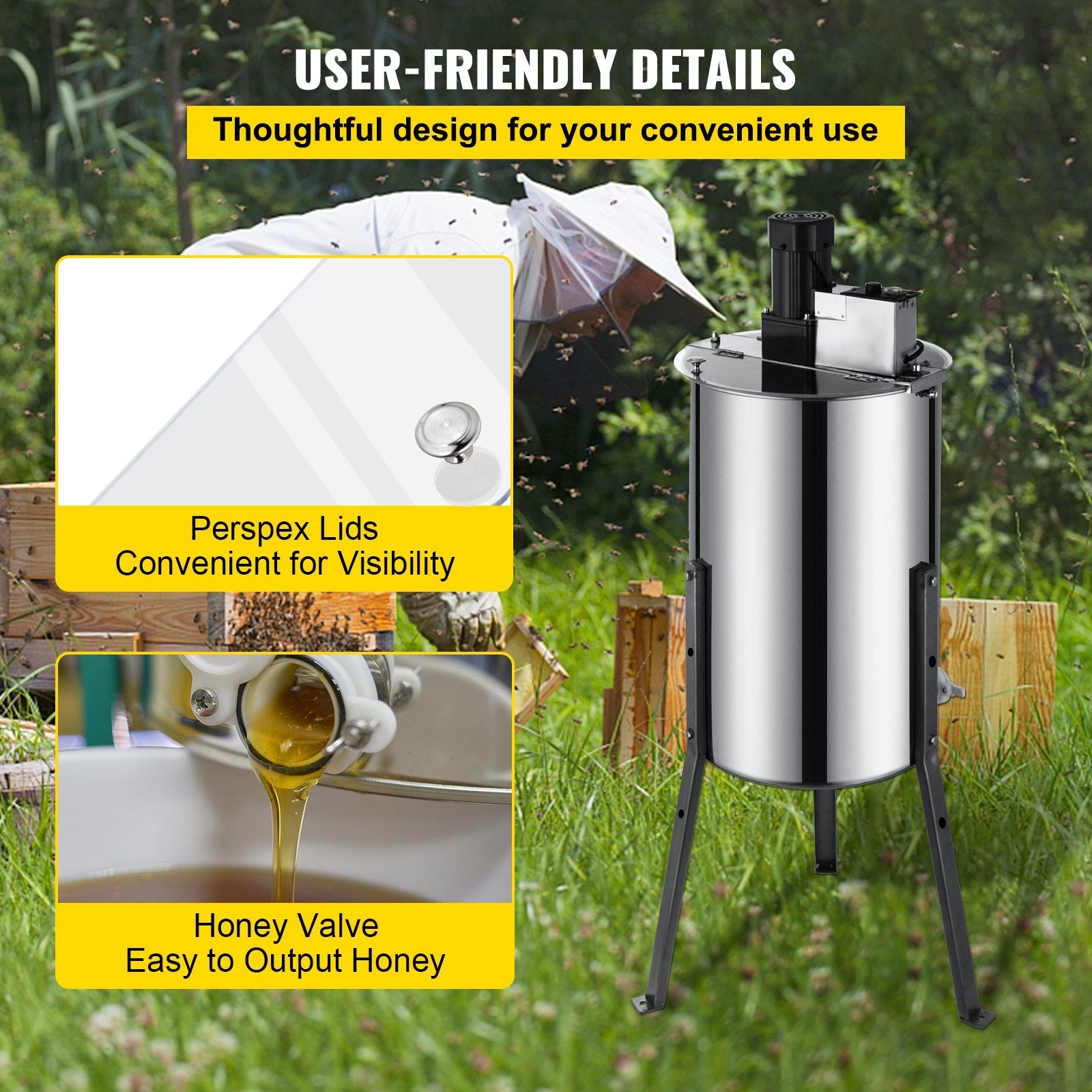 VEVOR Electric Honey Extractor Separator 2 Frame Bee Extractor Stainless Steel Honeycomb Spinner Crank. Beekeeping Extraction Apiary Centrifuge Equipment