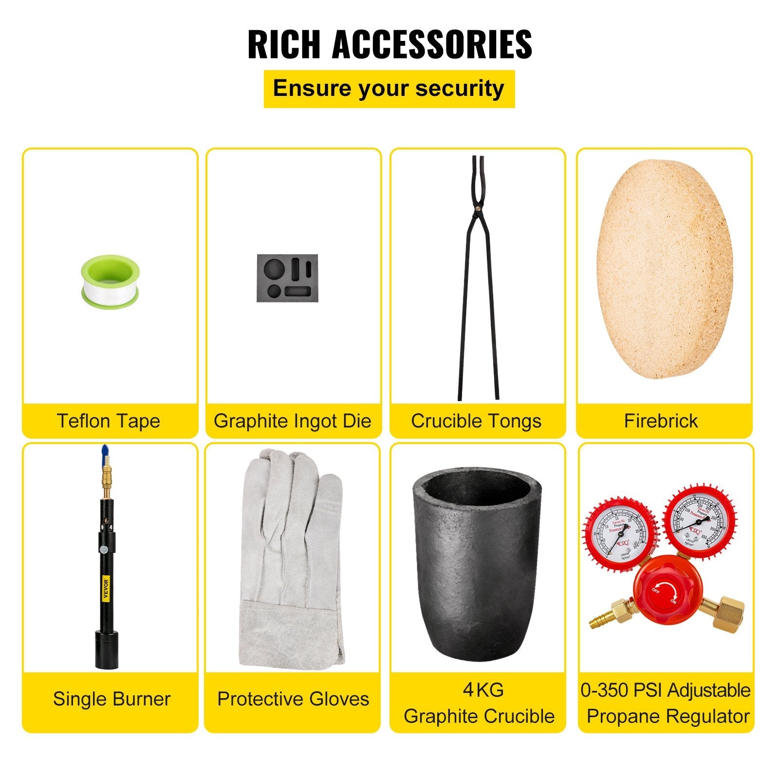 VEVOR Propane Melting Furnace, 2462°F, 4 KG Metal Foundry Furnace Kit with Graphite Crucible and Tongs, Casting Melting Smelting Refining Precious Metals Like Gold Silver Aluminum Copper Brass Bronze