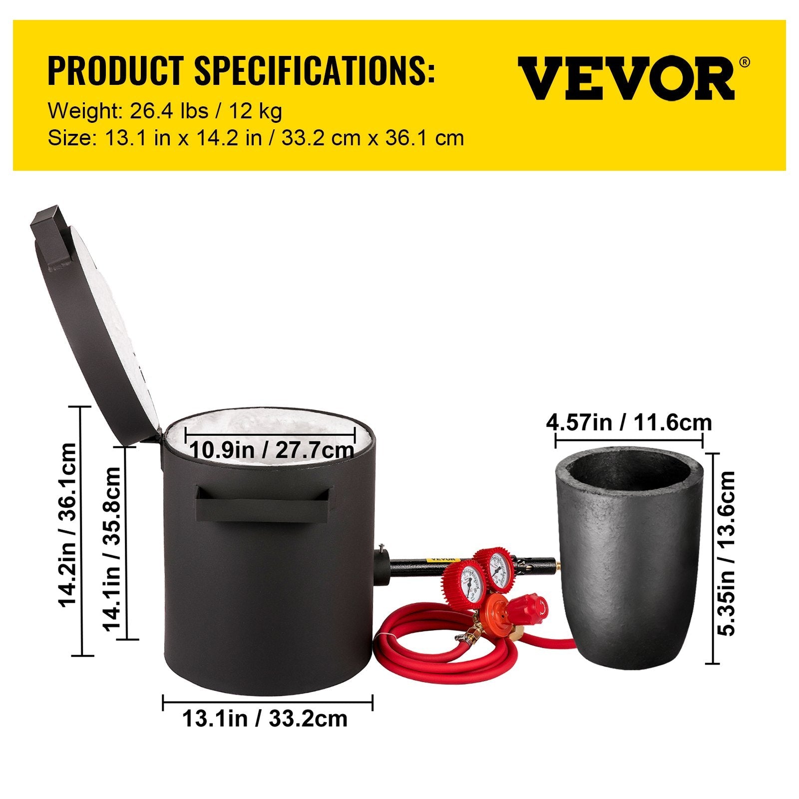 VEVOR Propane Melting Furnace, 2462°F, 4 KG Metal Foundry Furnace Kit with Graphite Crucible and Tongs, Casting Melting Smelting Refining Precious Metals Like Gold Silver Aluminum Copper Brass Bronze