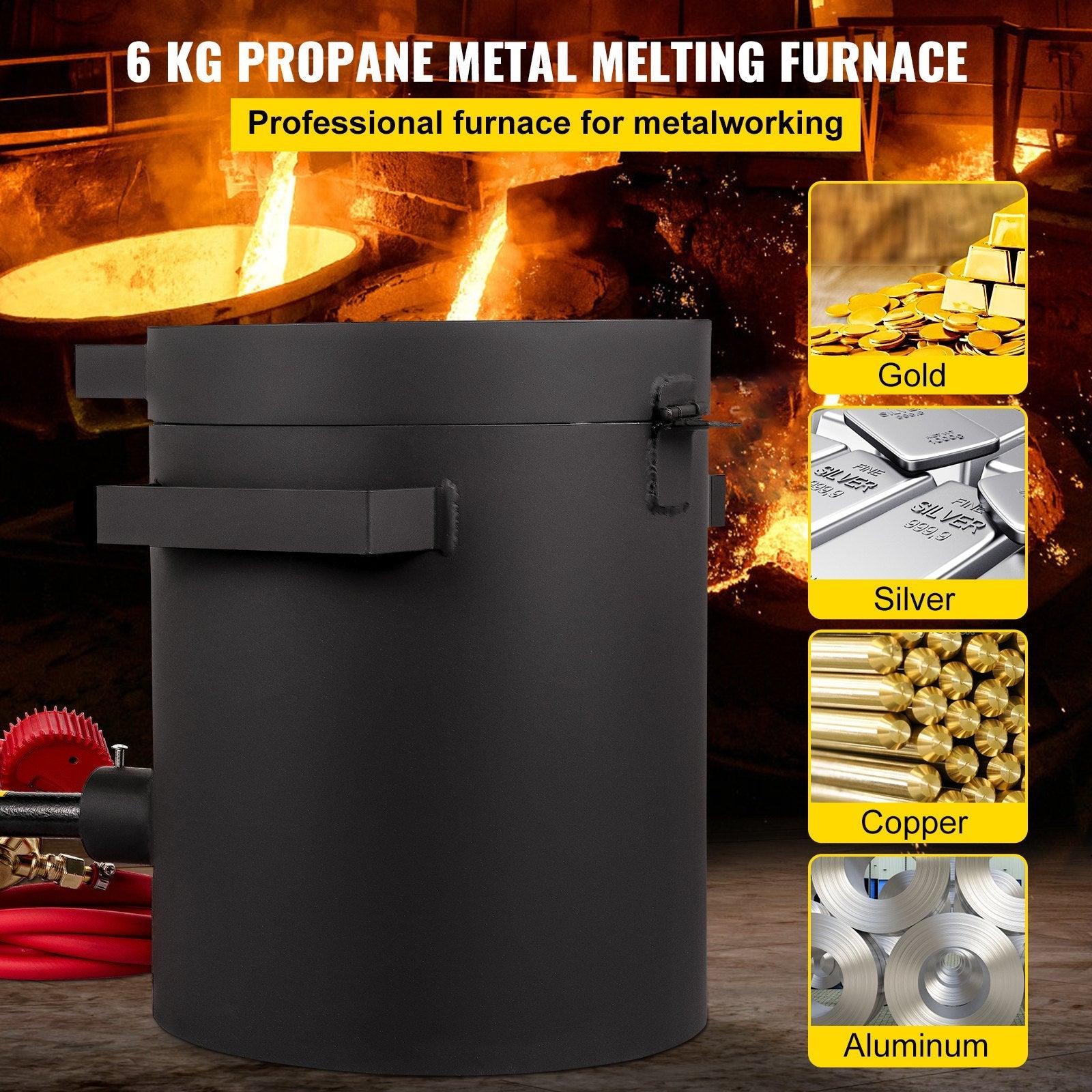 VEVOR Propane Melting Furnace, 2462°F, 6 KG Metal Foundry Furnace Kit with Graphite Crucible and Tongs, Casting Melting Smelting Refining Precious Metals Like Gold Silver Aluminum Copper Brass Bronze