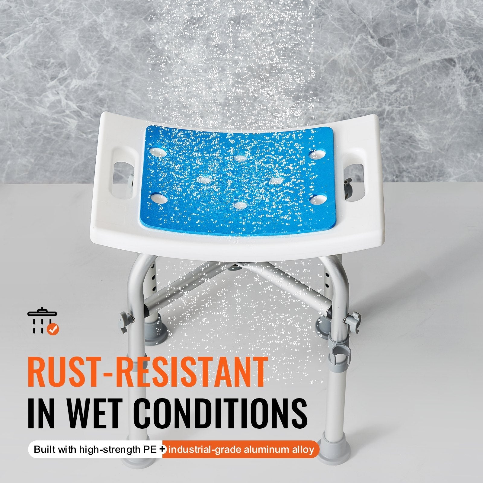 VEVOR Shower Chair, Adjustable Height Shower Stool with Crossbar Support, Shower Seat for Inside Shower or Tub, Non-Slip Bench Bathtub Stool Seat for Elderly Disabled Handicap, 500 lbs Capacity