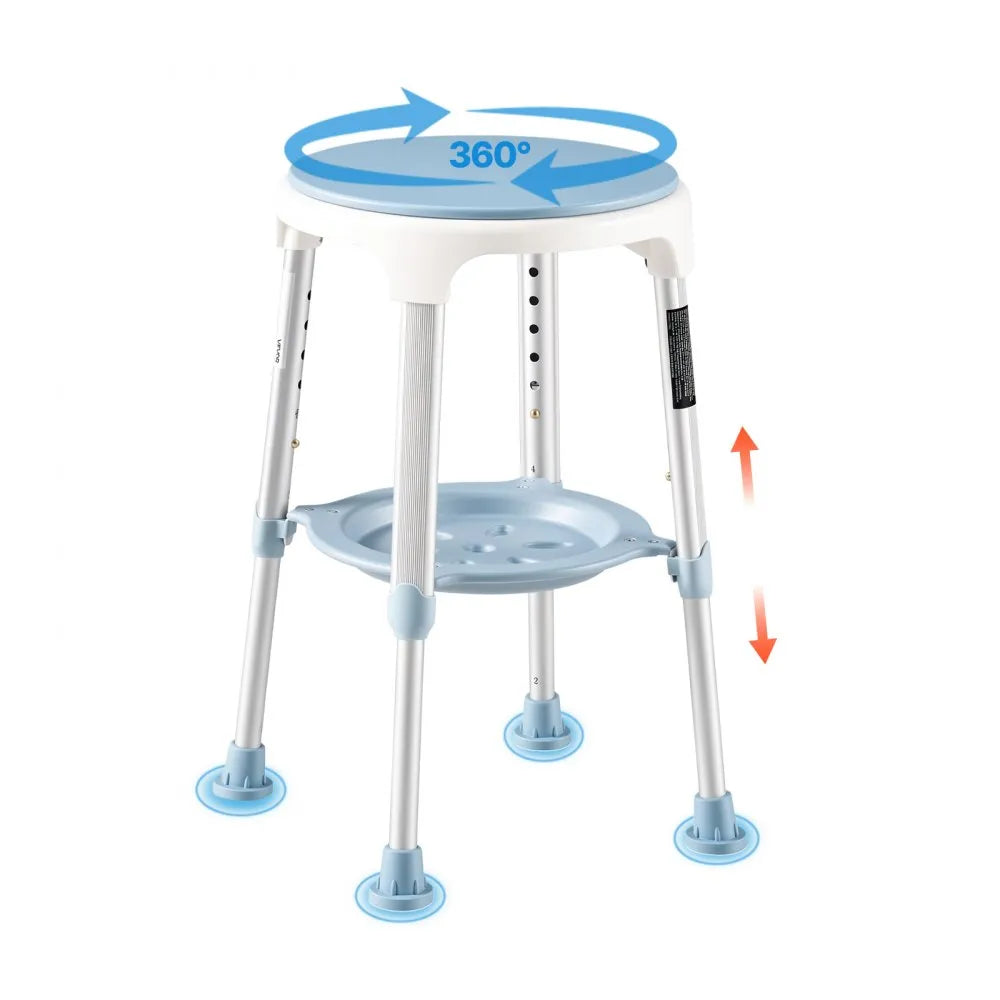 Swivel Shower Chair with 360° Rotating Seat | Height Adjustable Bath Stool with Storage Tray, 350 lb Capacity