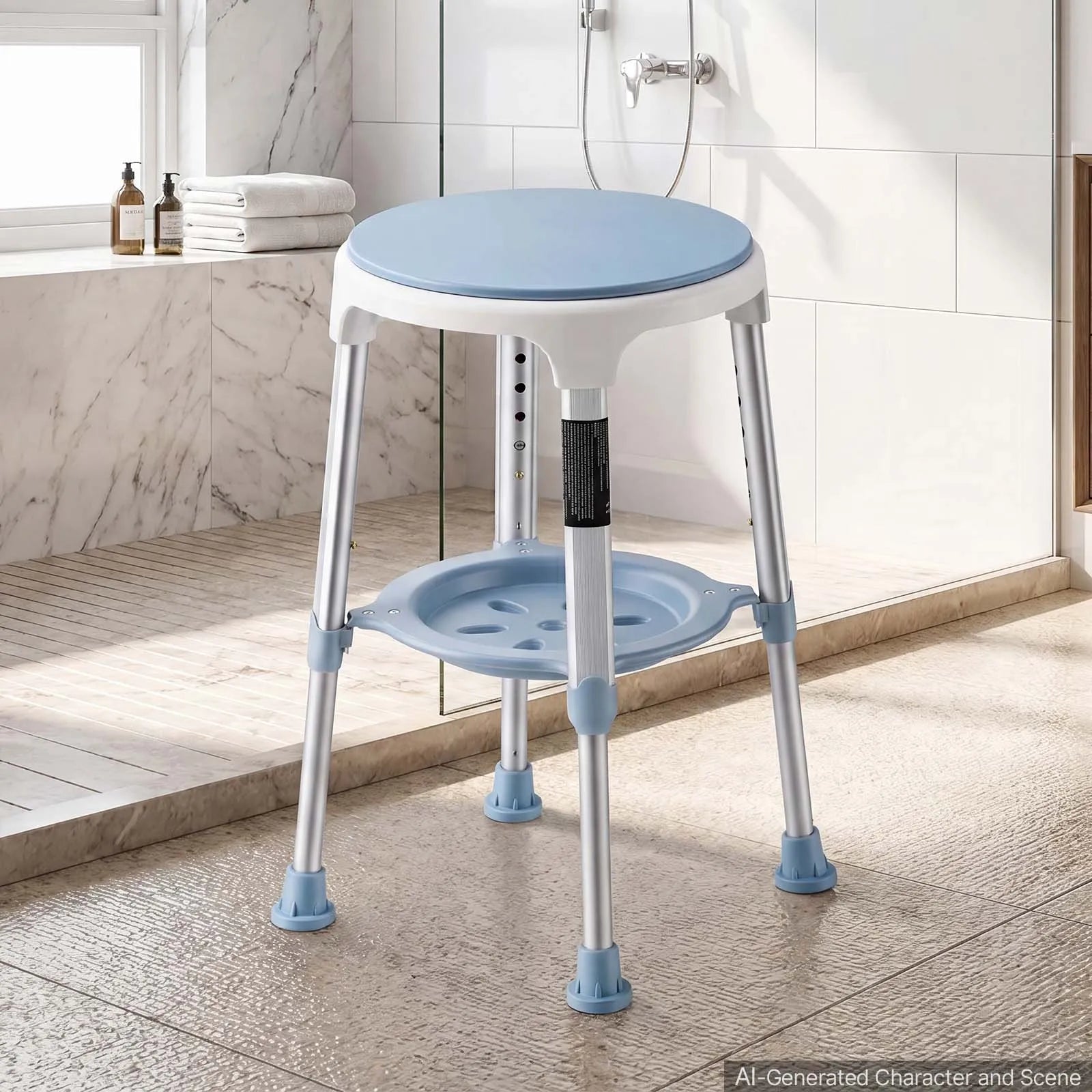 Swivel Shower Chair with 360° Rotating Seat | Height Adjustable Bath Stool with Storage Tray, 350 lb Capacity