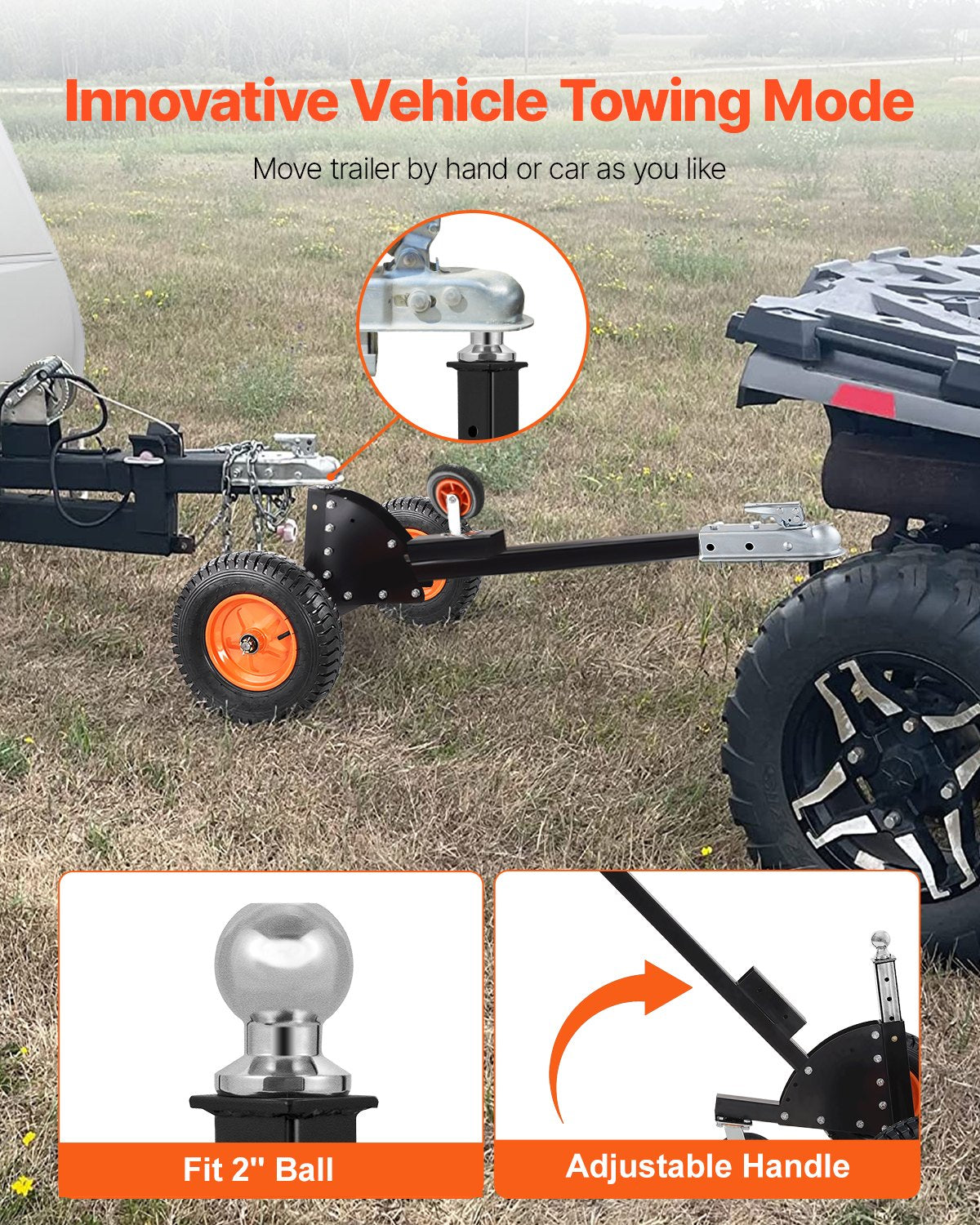 1500lbs 2-in-1 Trailer Dolly 22 and 26 in Adjustable Height 2in Ball with Caster