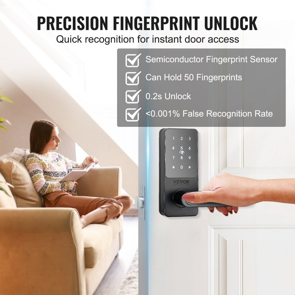 VEVOR Smart Lock, 5-in-1 Smart Door Knob, Fingerprint Deadbolt with App Control, Keyless Entry Door Lock with Handle, Bluetooth Smart Lock, Biometric Door Lock, Keypad Digital Door Lock for Front Door