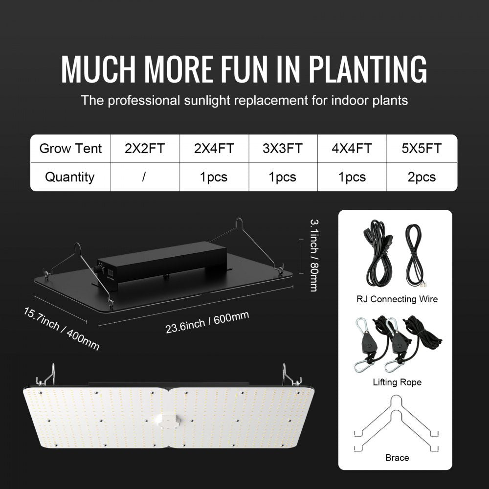 VEVOR LED Grow Light, 300W Full Spectrum Dimmable, High Yield Samsung 2B1B Diodes Growing Lamp for Indoor Plants Seedling Veg and Bloom Greenhouse Growing, Daisy Chain Driver for 3x3/4x4 ft Grow Tent