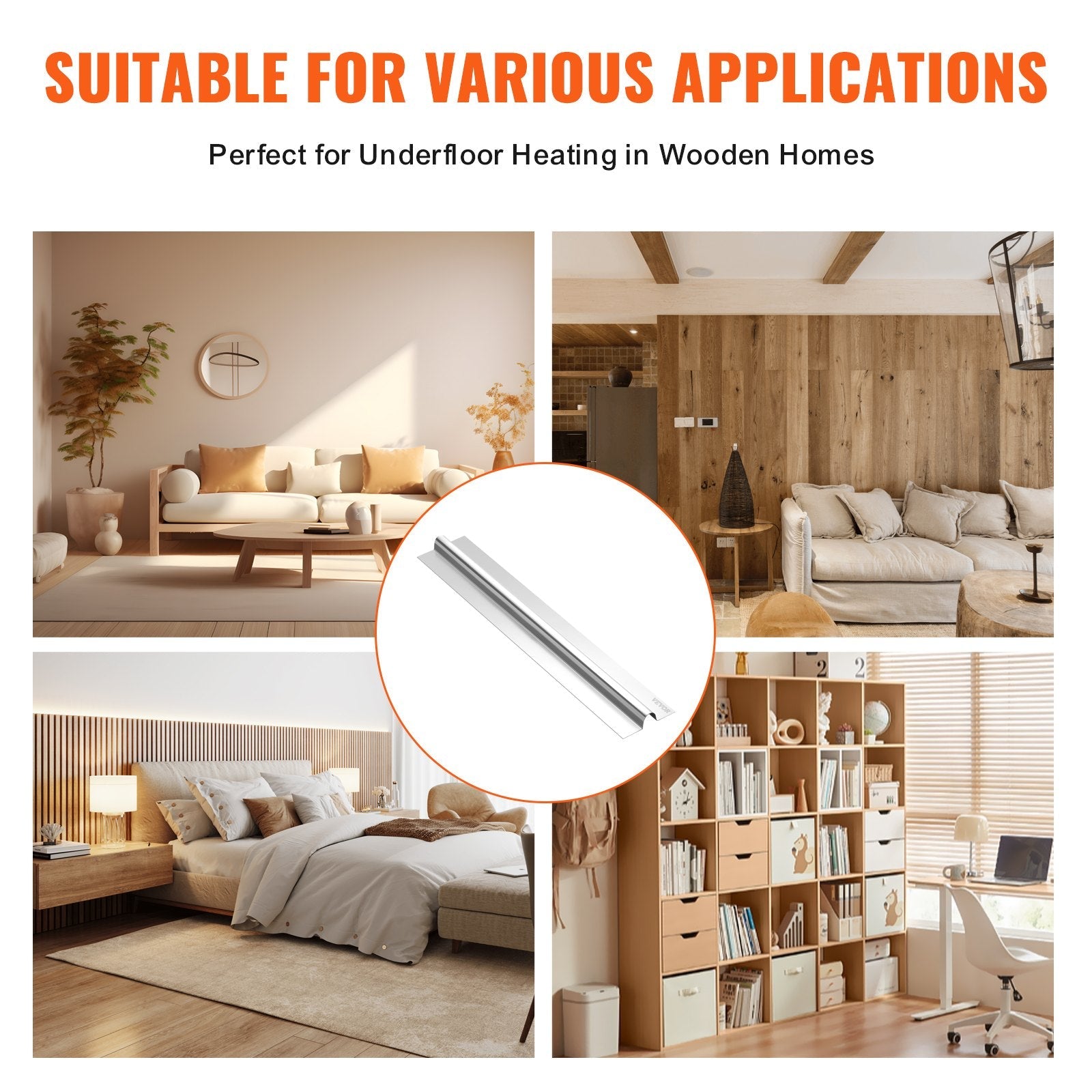 VEVOR PEX Heat Transfer Plates 2 ft, Radiant Heat Plates for 3/4" PEX Pipe, Durable Aluminum & Easy Trimming and Install Underfloor Heat Tubing Plates, Perfect for Wooden Floors (200pcs)