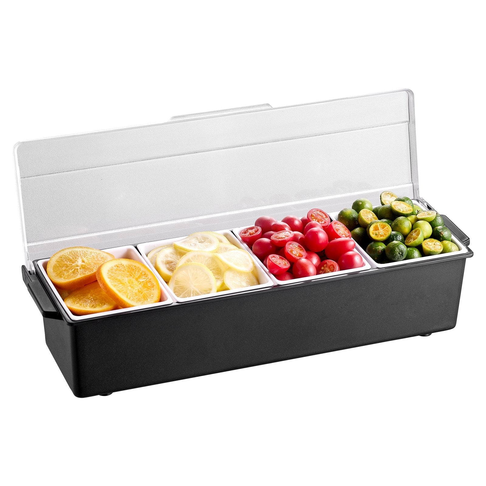 VEVOR Chilled Condiment Server 4 Compartment Cold Serving Tray with Clear Lid