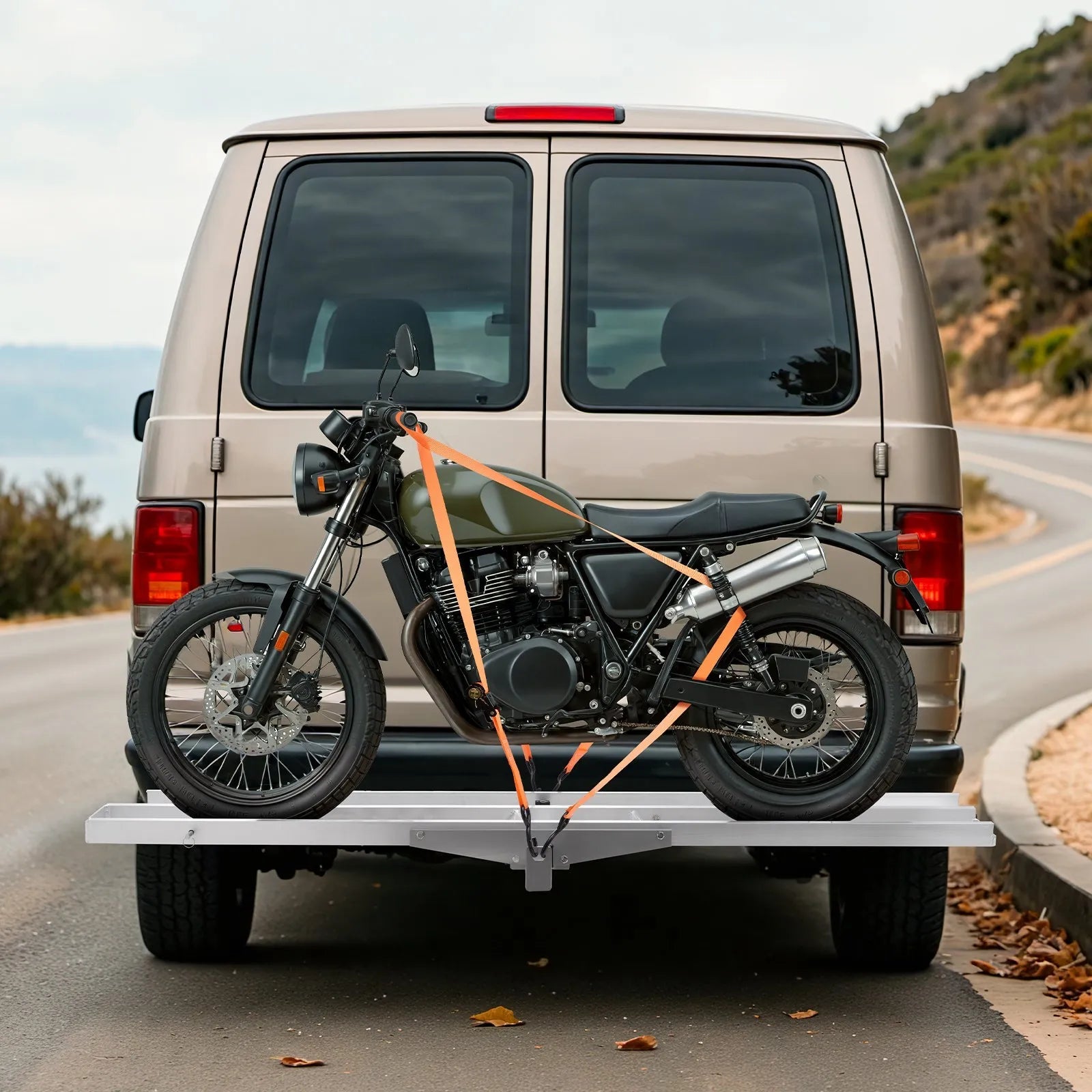 VEVOR Motorcycle Carrier, 400 lbs Capacity, Heavy Duty Aluminum Hitch Mount Rack with 73in Loading Ramp, Straps & Stabilizer, Scooter Dirt Bike Trailer Hauler for Car Truck with 2-Inch Hitch Receiver