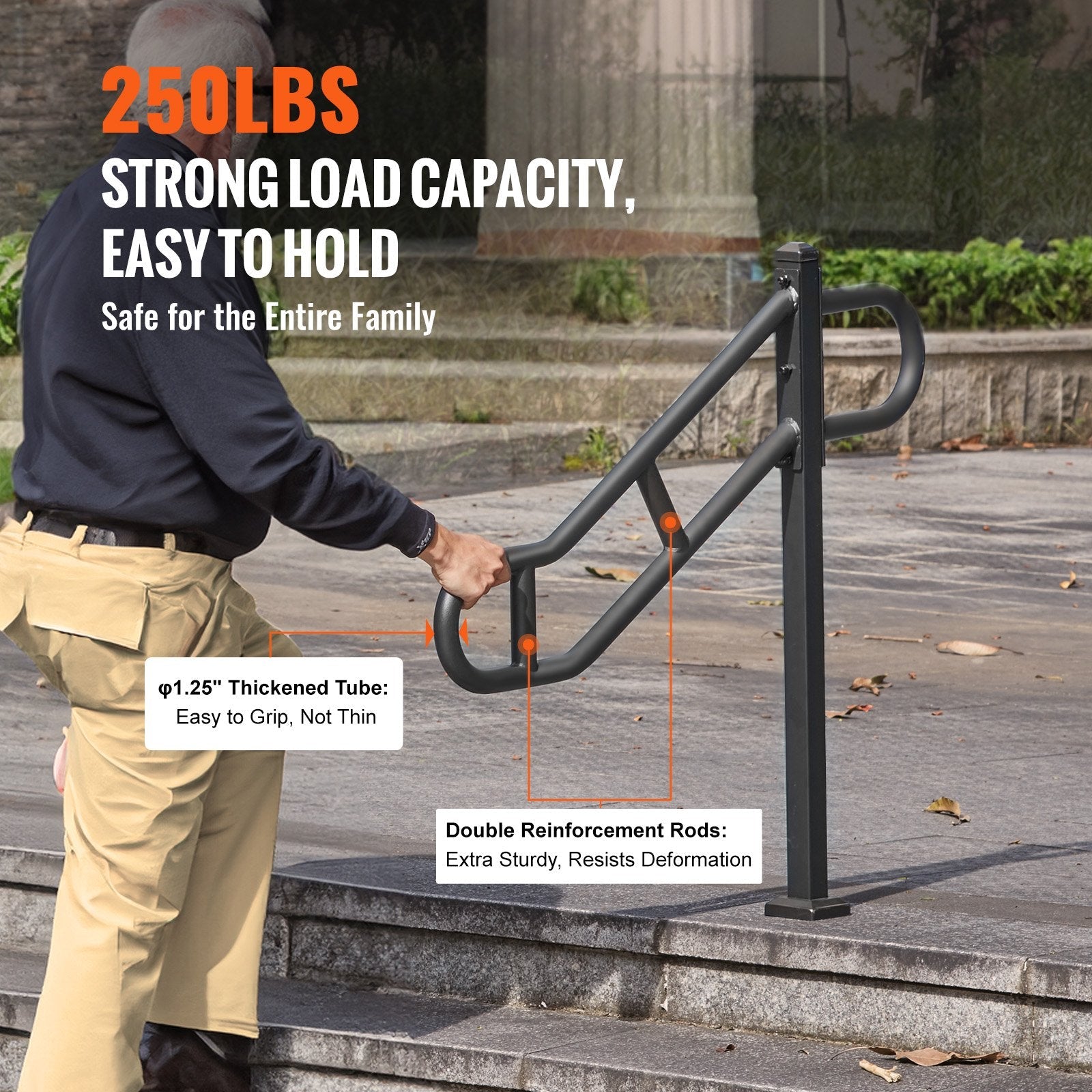 VEVOR Single Post Handrail for Outdoor 1-3 Step 40.5" Stair Handrail Floor Mount