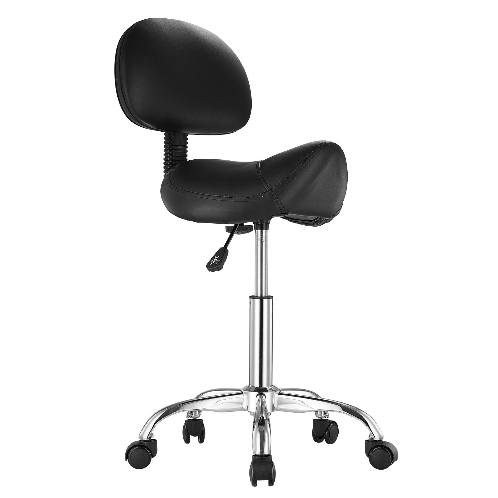 VEVOR Saddle Stool Swivel Stool with Backrest PU Leather Height Adjustable Black