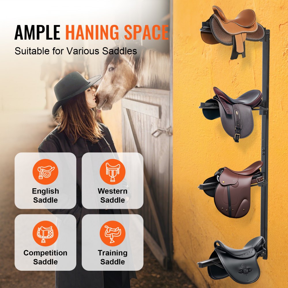 VEVOR Wall Mount Saddle Rack Four Tiers Western & English Horse Saddle Holder