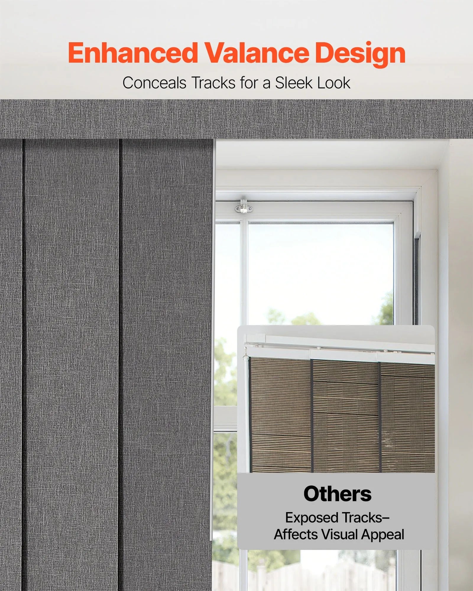 VEVOR Panel Track Blinds Extendable Track 45.8 in to 86 in W Trimmable Dark Gray