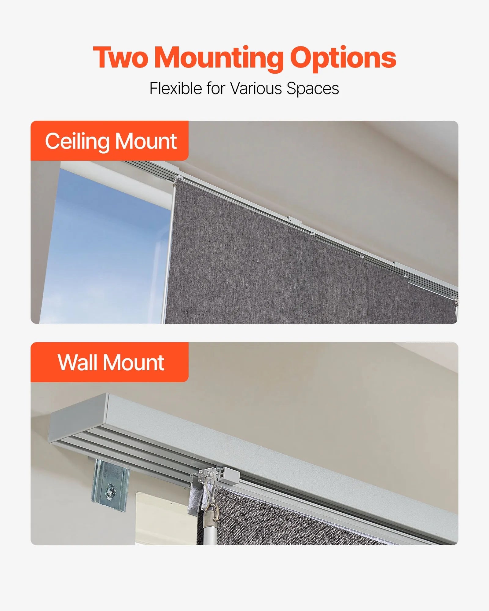 VEVOR Panel Track Blinds Extendable Track 45.8 in to 86 in W Trimmable Dark Gray