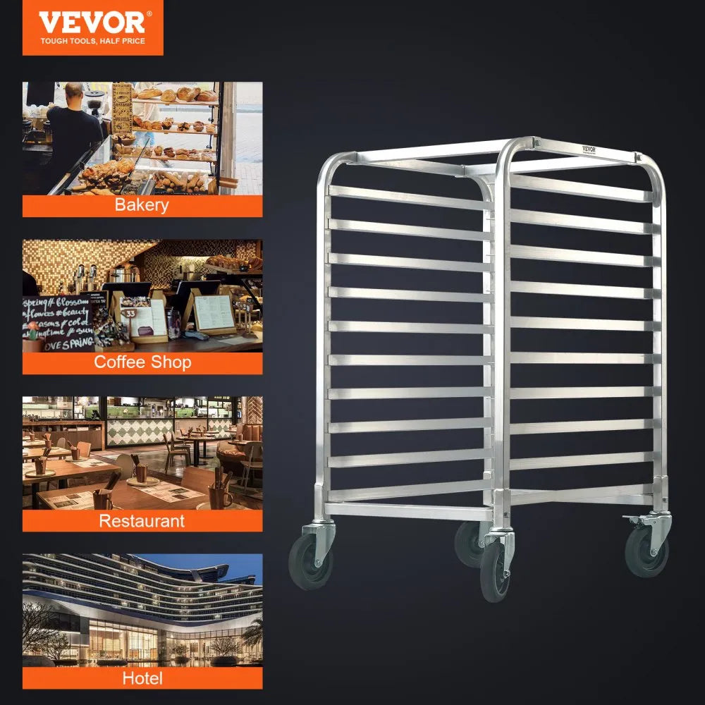 VEVOR Bun Pan Rack, 10-Tier Commercial Bakery Racks with Brake Wheels, Aluminum Racking Trolley Storage for Half & Full Sheet, Speed Rack For Kitchen Home, Bread Baking Equipment, 26\"L x 20.3\"W x 39\"H