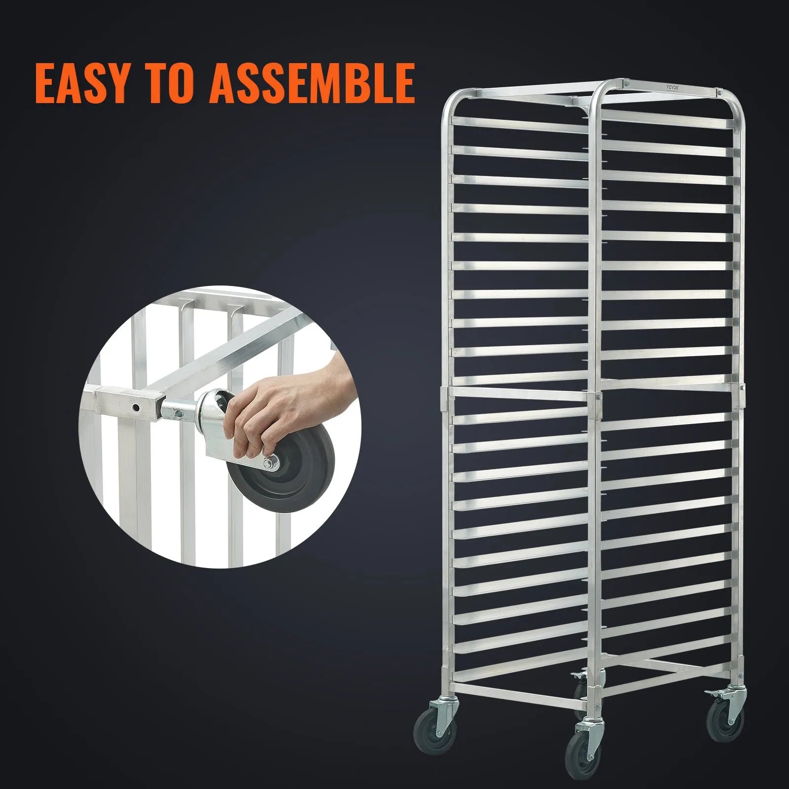 VEVOR Bun Pan Rack, 20-Tier Commercial Bakery Racks with Brake Wheels, Aluminum Racking Trolley Storage for Half & Full Sheet, Speed Rack For Kitchen Home, Bread Baking Equipment, 26\"L x 20.4\"W x 70\"H