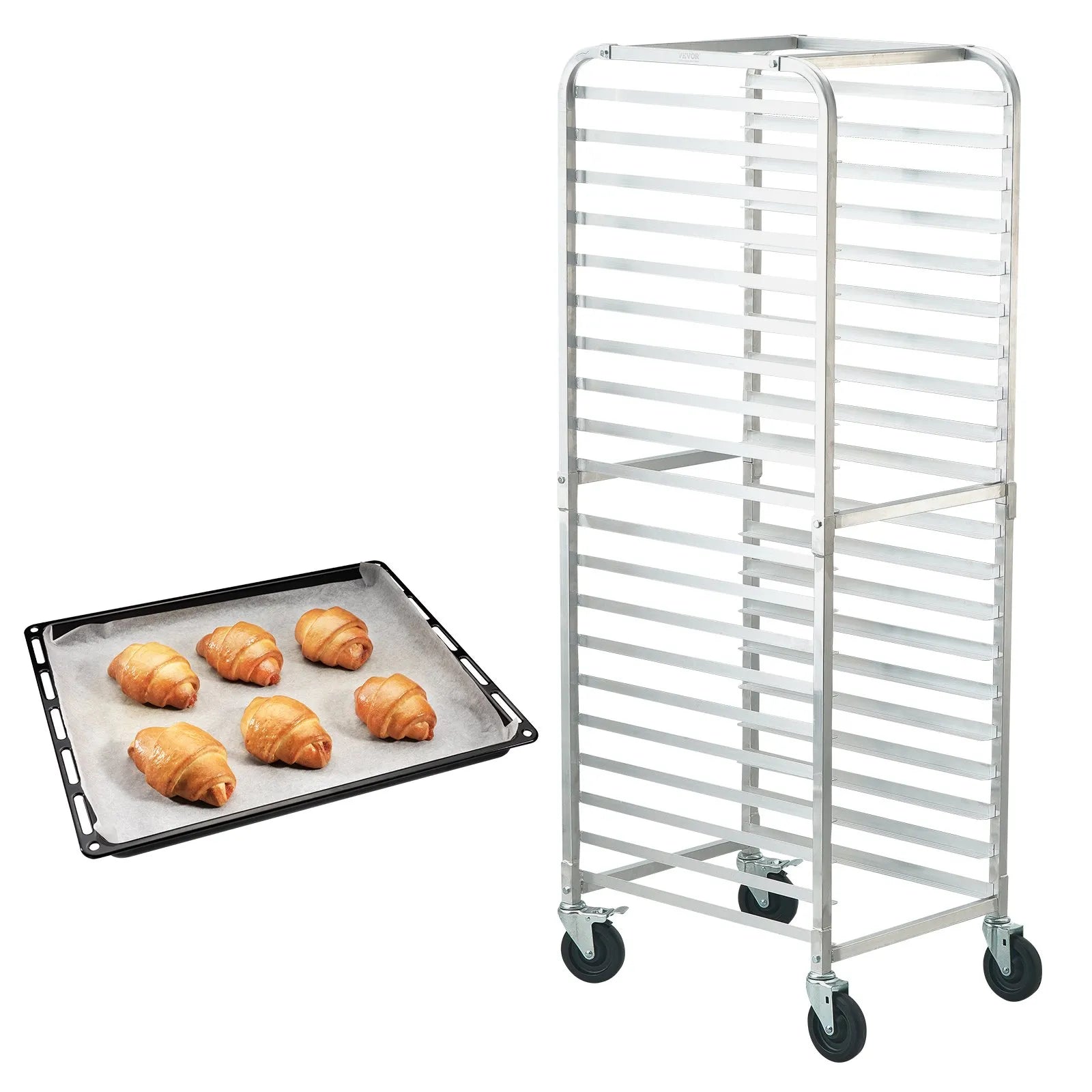 VEVOR Bun Pan Rack, 20-Tier Commercial Bakery Racks with Brake Wheels, Aluminum Racking Trolley Storage for Half & Full Sheet, Speed Rack For Kitchen Home, Bread Baking Equipment, 26\"L x 20.4\"W x 70\"H