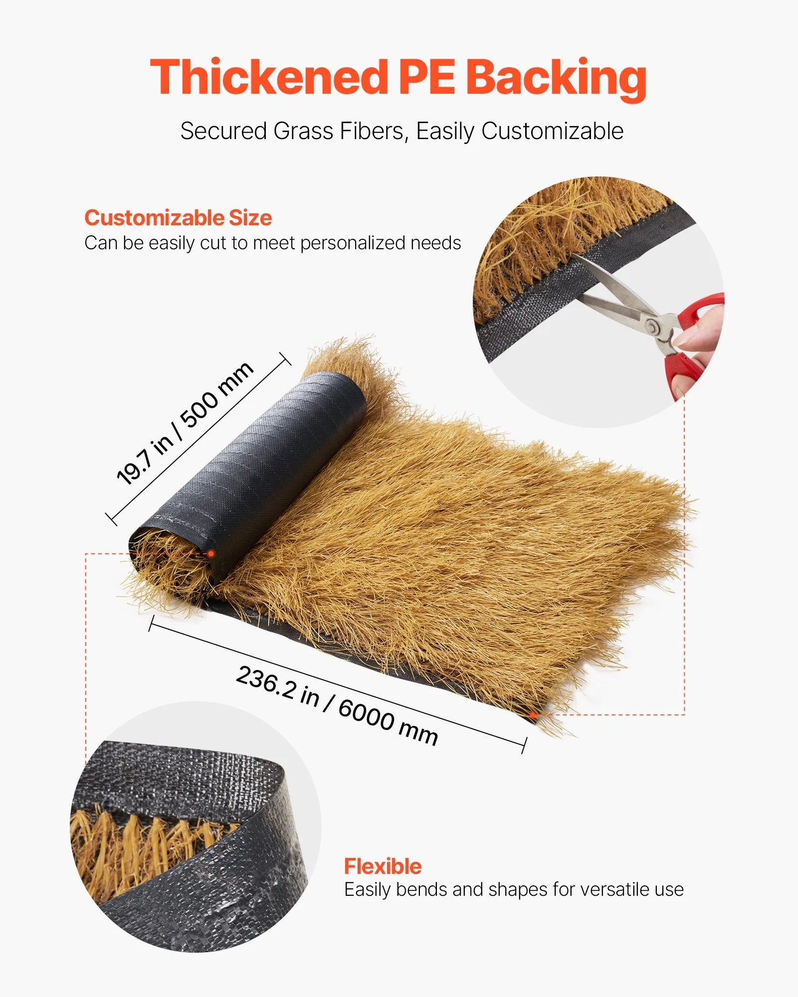 VEVOR Thatch Grass Roof Roll 1.6 x 19.7 ft Tiki Hut Bar Skirt Roof Party Décor