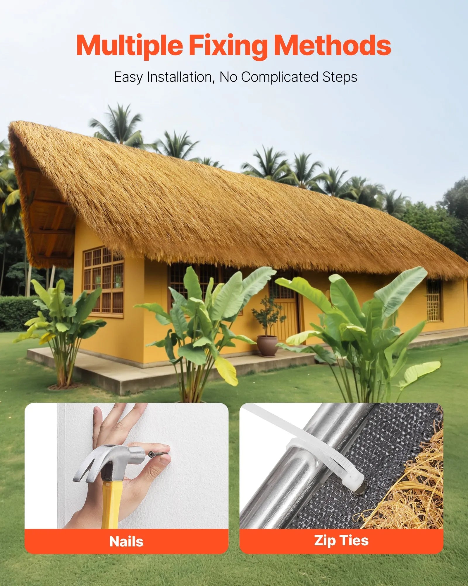 VEVOR Thatch Grass Roof Roll 1.6 x 19.7 ft Tiki Hut Bar Skirt Roof Party Décor