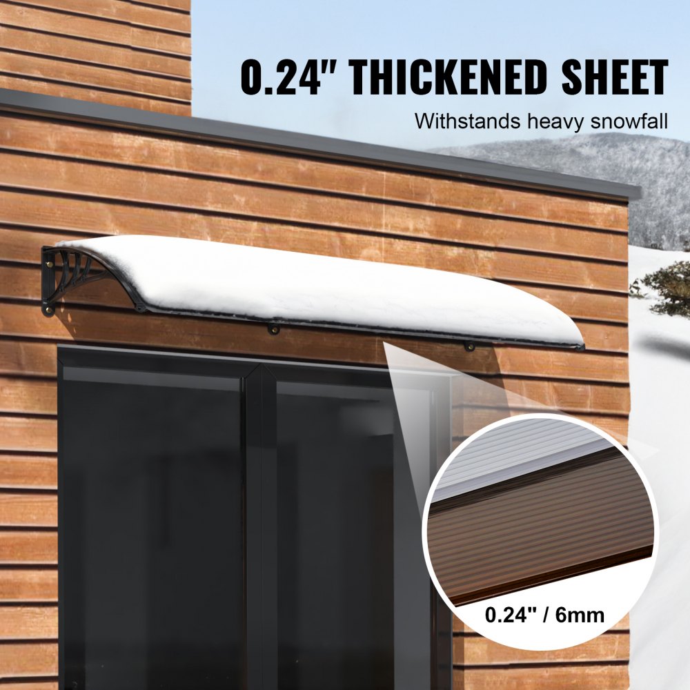 VEVOR Window Door Awning Canopy 80" x 40", UPF 50+ Polycarbonate Entry Door Outdoor Window Awning Exterior, Front Door Overhang Awning for Sun Shutter, UV, Rain, Snow Protection, Hollow Sheet