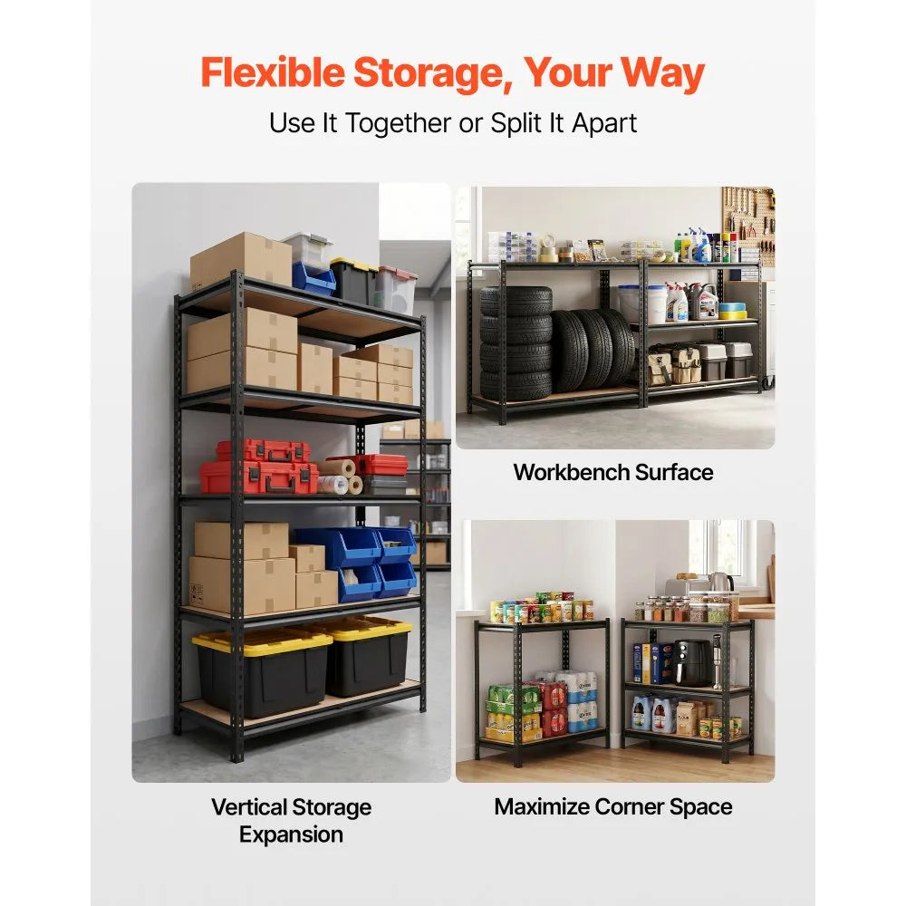 5-Tier Adjustable Storage Shelves, 2500 lb Capacity Heavy-Duty Garage Shelving Unit, Metal Utility Storage Rack with Adjustable Shelves, 40.35" x 20.35" x 71.38"