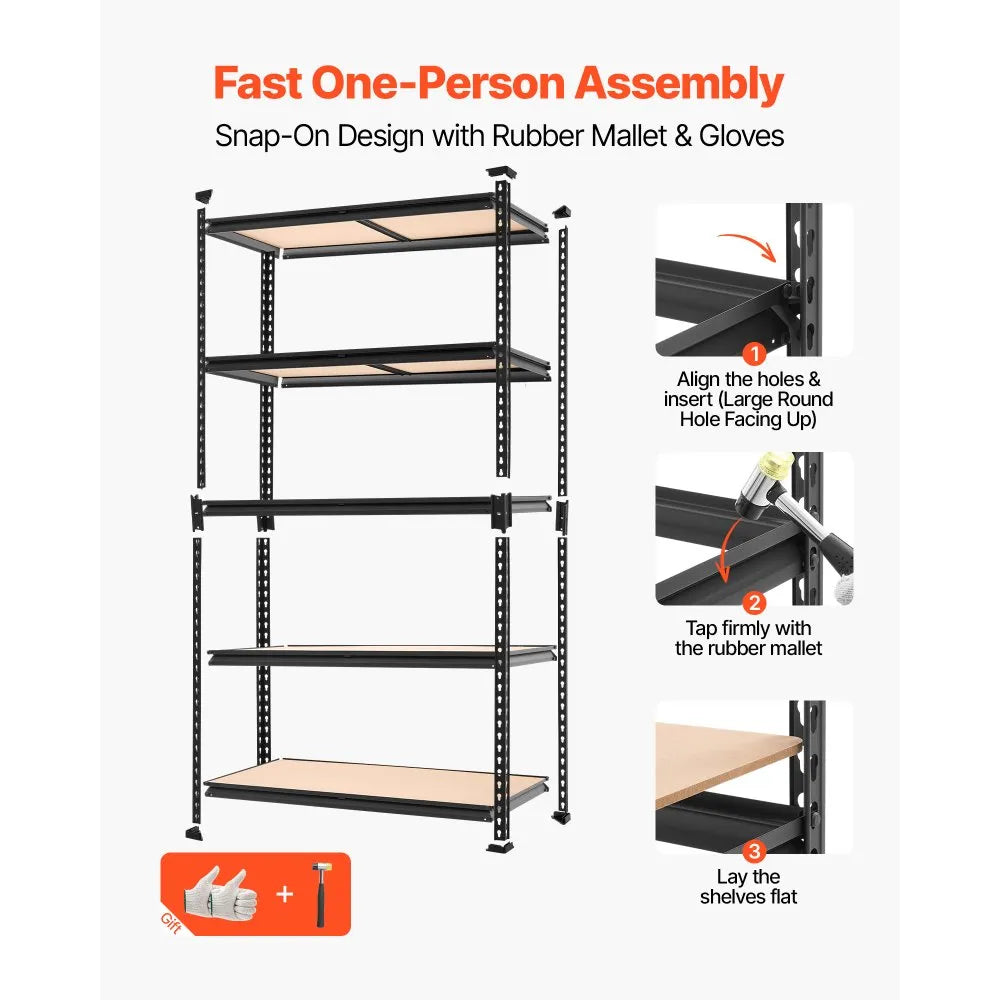 5-Tier Adjustable Storage Shelves, 2500 lb Capacity Heavy-Duty Garage Shelving Unit, Metal Utility Storage Rack with Adjustable Shelves, 40.35" x 20.35" x 71.38"