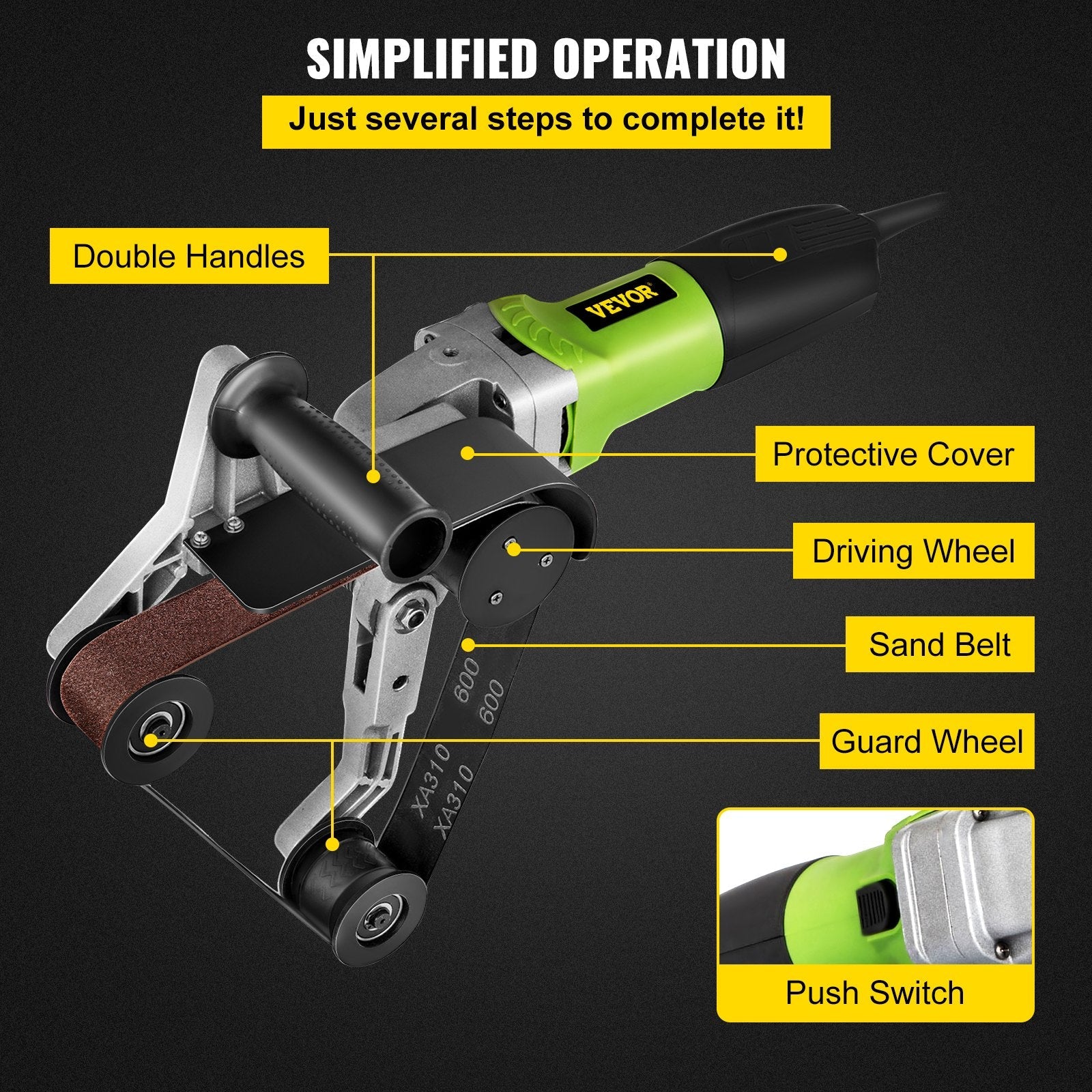 VEVOR Pipe Tube Polisher Sander 7\"/180 mm Max Pipe Diameter,Sander Polisher Grinder 110V 800W,Professional Belt Sander Grinding Machine 6 Speeds Adjustable,for Burnishing Finishing Stainless Steel