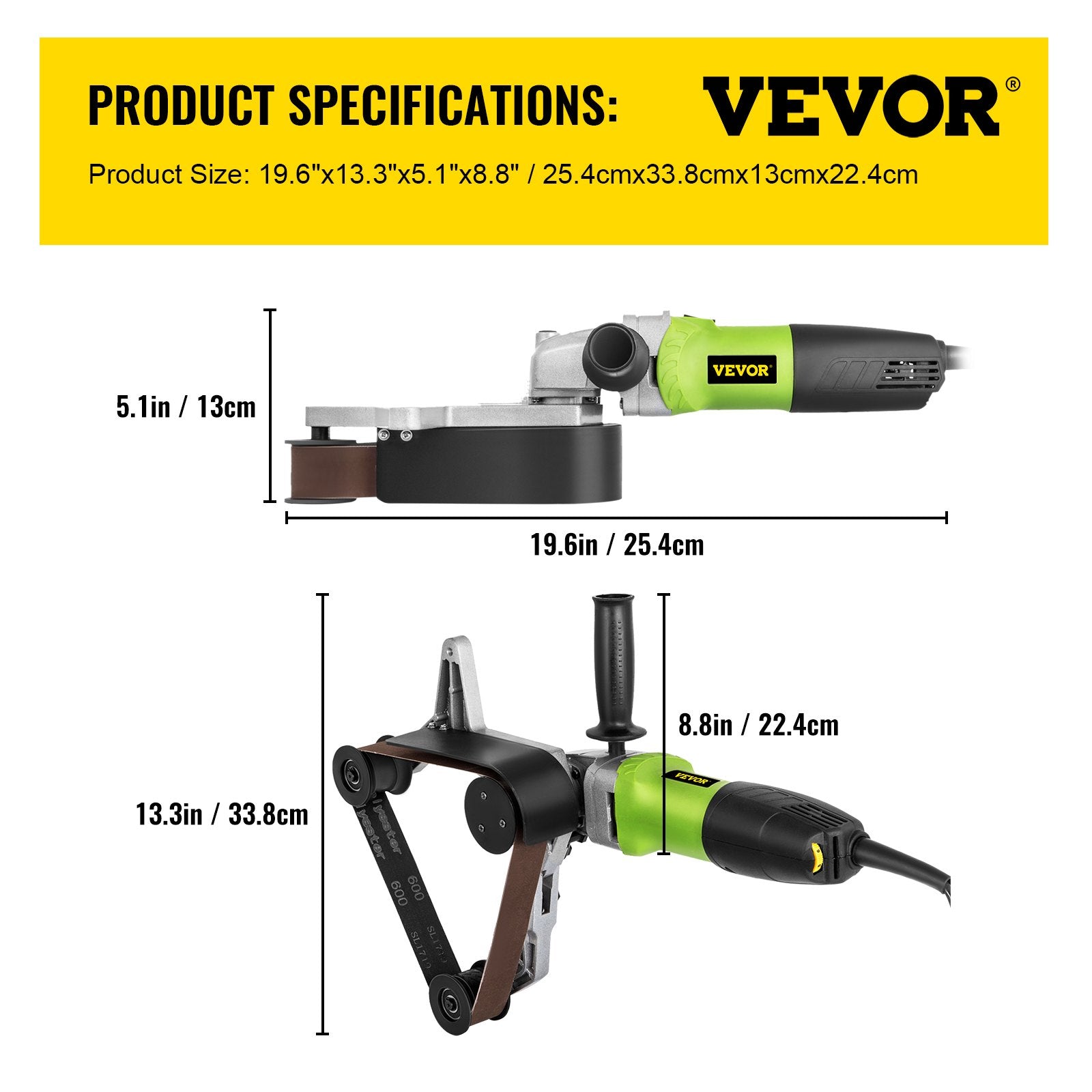 VEVOR Pipe Tube Polisher Sander 7\"/180 mm Max Pipe Diameter,Sander Polisher Grinder 110V 800W,Professional Belt Sander Grinding Machine 6 Speeds Adjustable,for Burnishing Finishing Stainless Steel