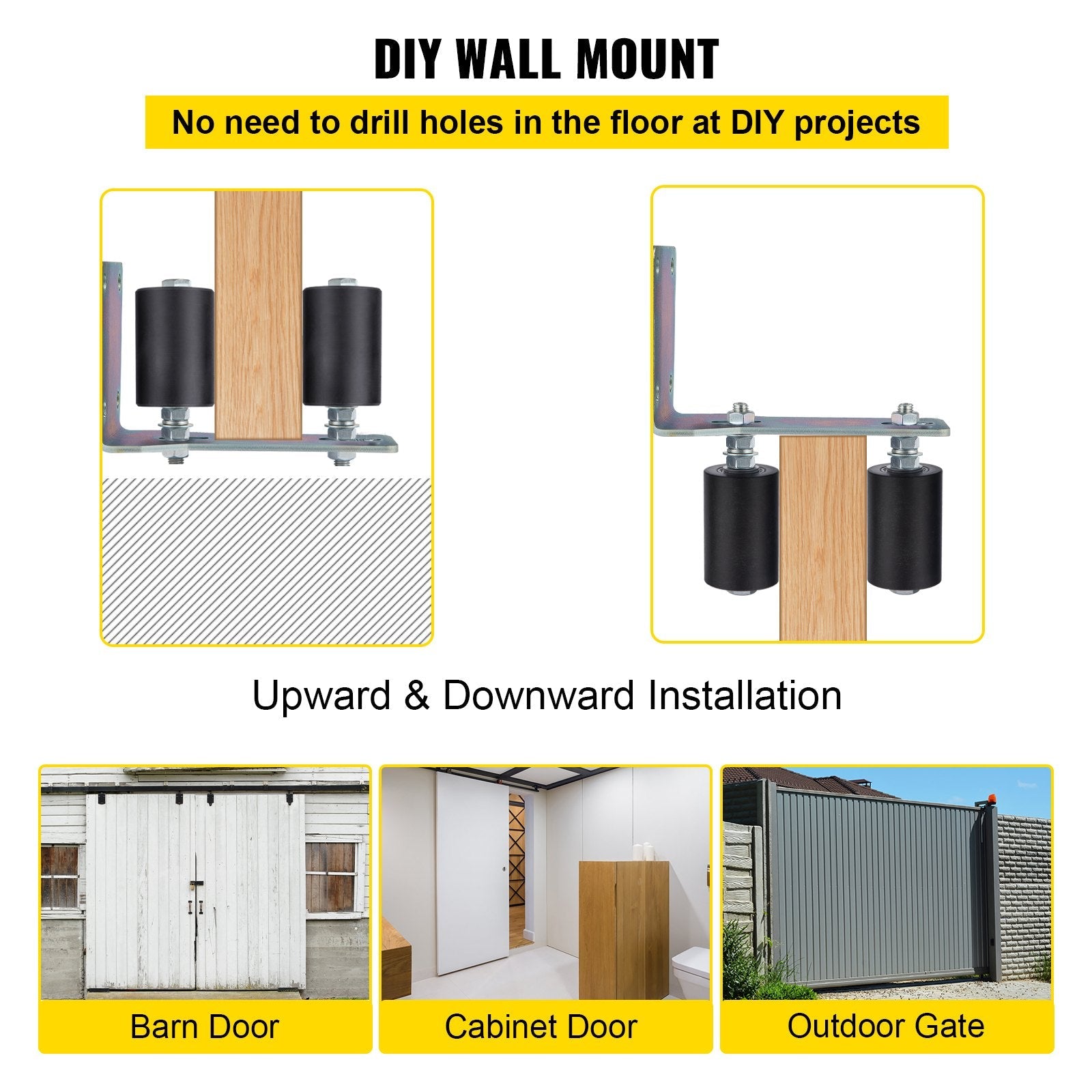Slide Gate Guide Rollers 6" L Bracket Black Hard Nylon For Sliding Rolling Gate