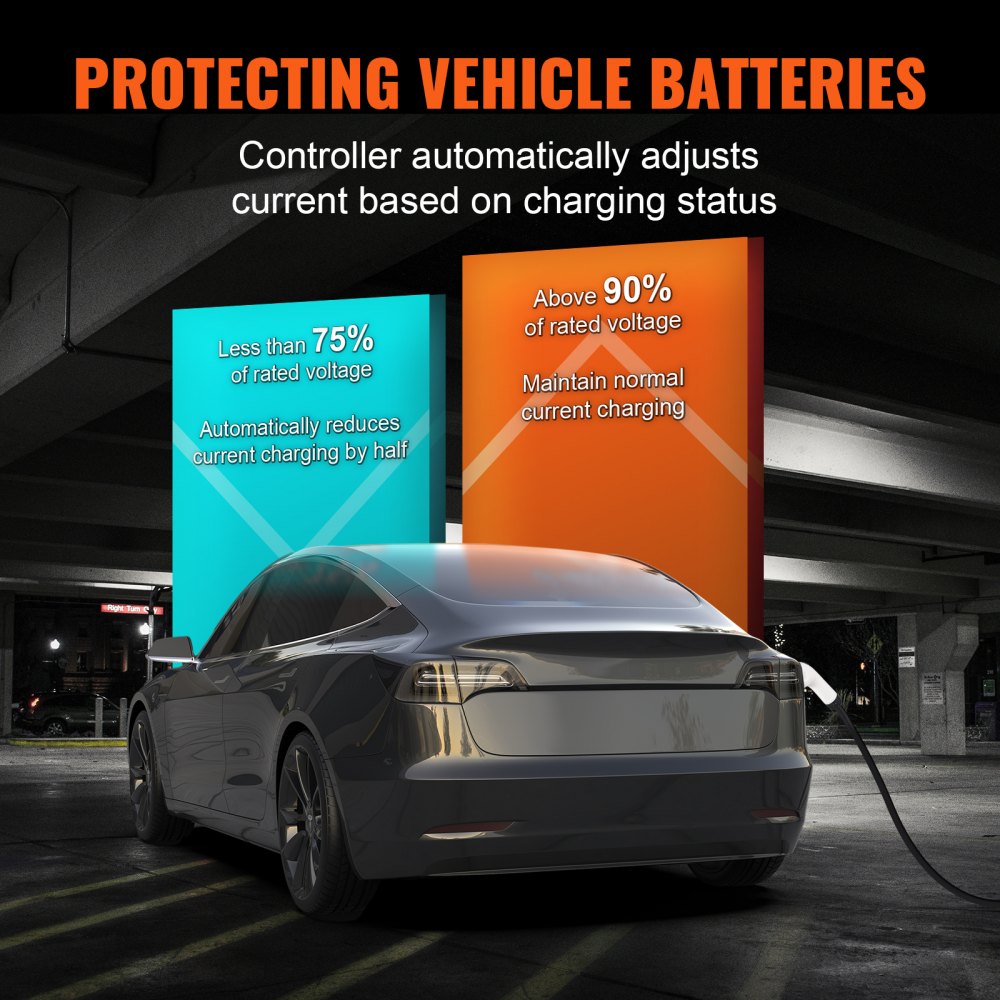 VEVOR Level 2 Portable EV Charger, 40A 240V, Electric Vehicle Charger with 25 ft Charging Cable NEMA 14-50P Plug, 40A/32A/24A/16A Adjustable Current Plug-in Home EV Charging Station for SAE J1772 EVs