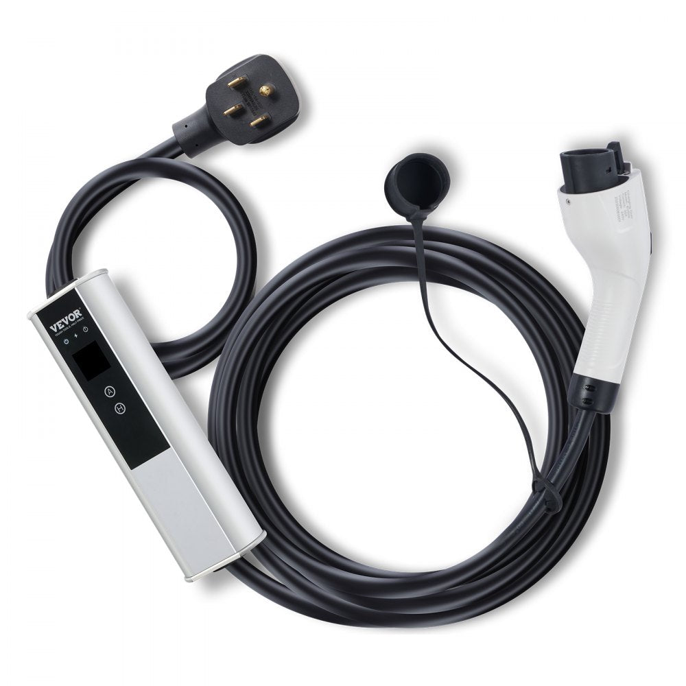 VEVOR Level 2 Portable EV Charger, 40A 240V, Electric Vehicle Charger with 25 ft Charging Cable NEMA 14-50P Plug, 40A/32A/24A/16A Adjustable Current Plug-in Home EV Charging Station for SAE J1772 EVs