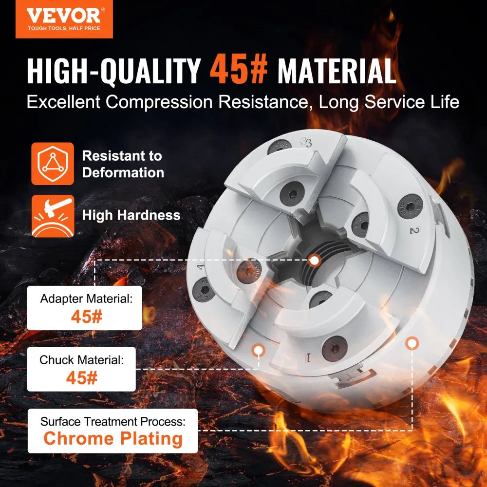VEVOR KP96 Lathe Chuck, 4-Jaw 3.75" Diameter, Metal Lathe Chuck Turning Machine Accessories, Self-centering Tool, for Lathe, Precision Machining, Grinding Machines, Milling Machines